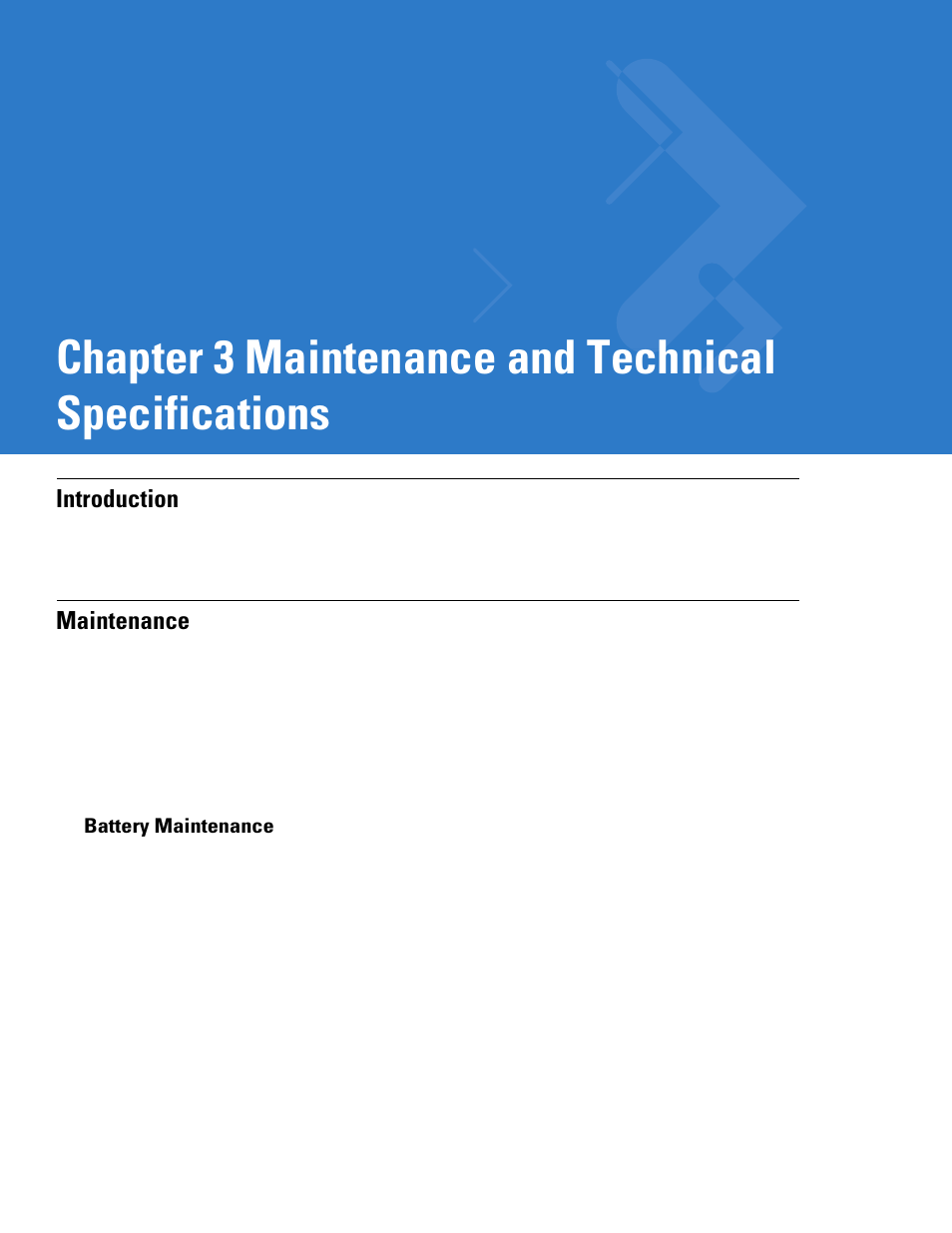 Maintenance and technical specifications, Introduction, Maintenance | Battery maintenance, Introduction -1 maintenance -1, Battery maintenance -1, Chapter 3 maintenance and technical specifications | Motorola LS3578 User Manual | Page 37 / 378