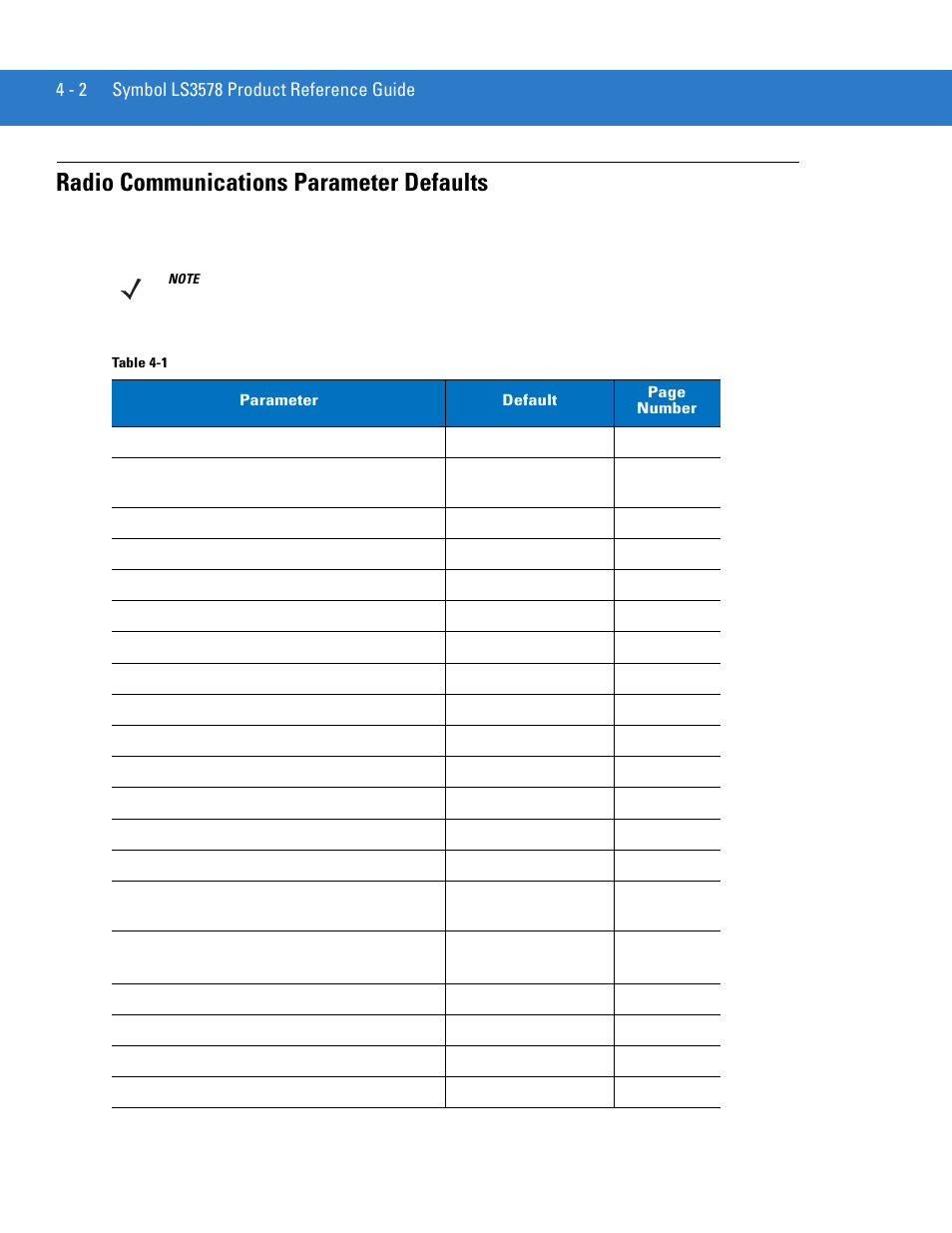 Radio communications parameter defaults, Radio communications parameter defaults -2 | Motorola LS3578 User Manual | Page 46 / 378