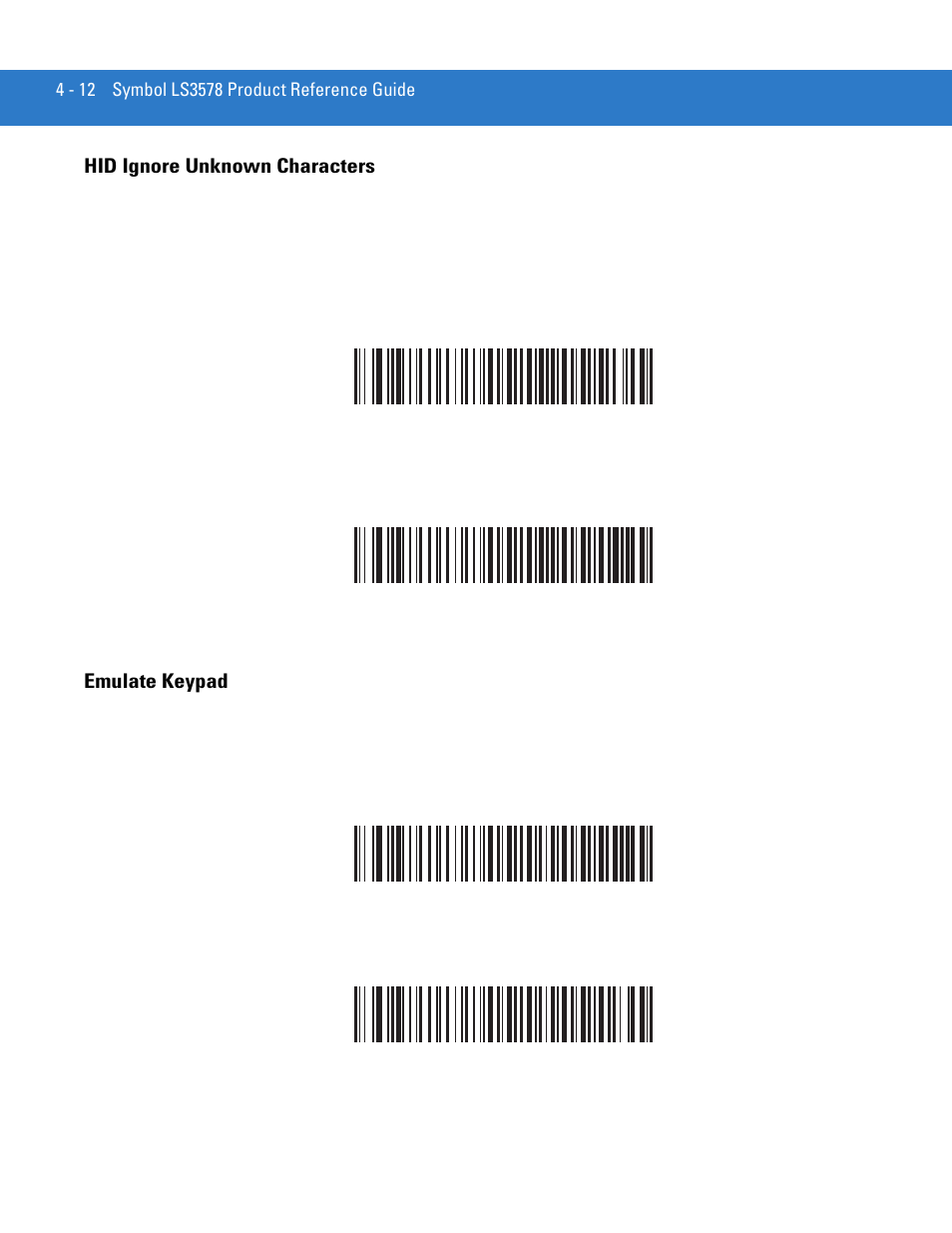 Hid ignore unknown characters, Emulate keypad | Motorola LS3578 User Manual | Page 56 / 378