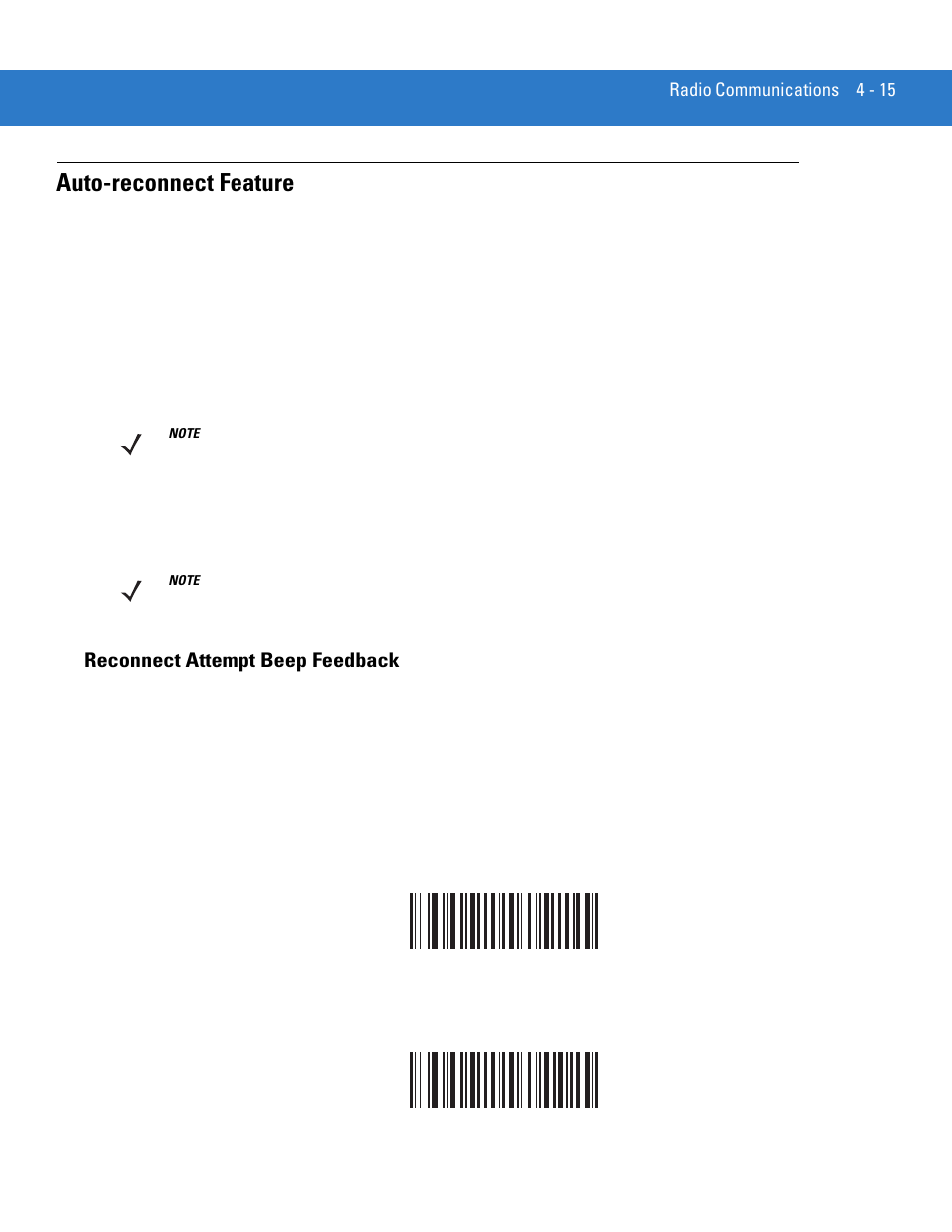 Auto-reconnect feature, Reconnect attempt beep feedback, Auto-reconnect feature -15 | Reconnect attempt beep feedback -15, Auto-reconnect feature on, Information see | Motorola LS3578 User Manual | Page 59 / 378