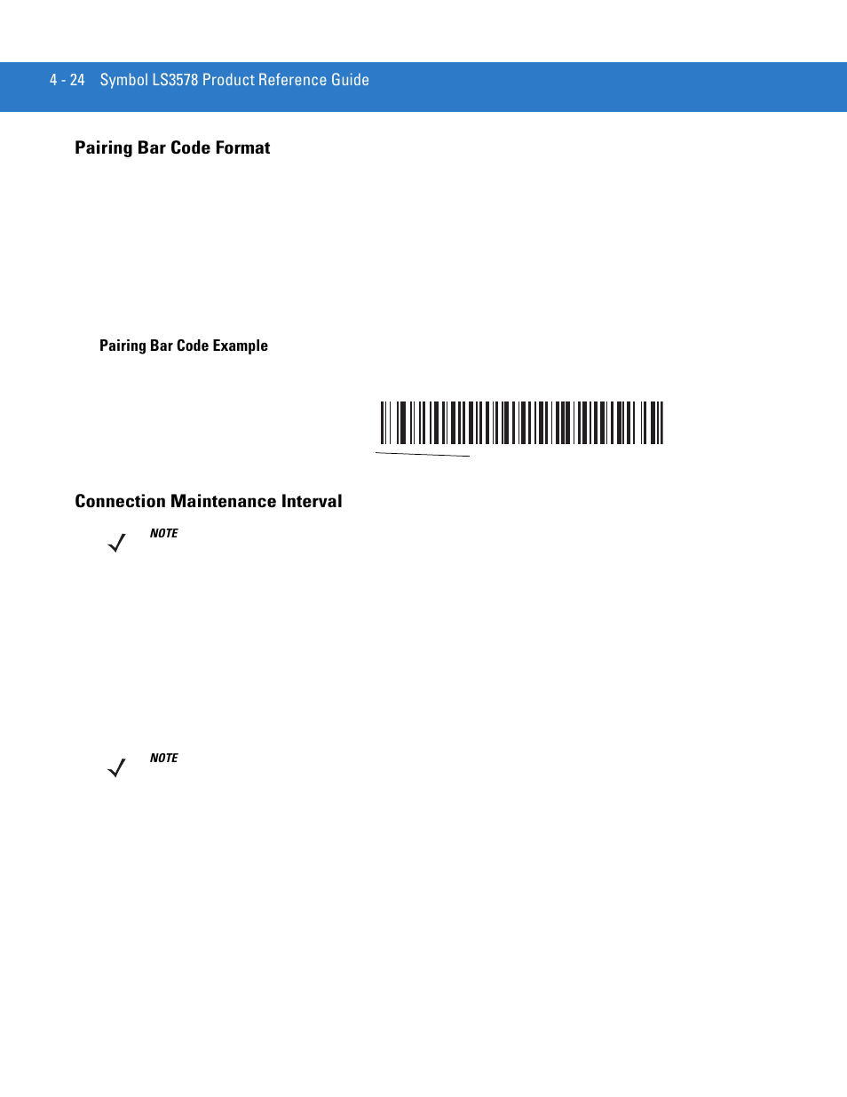 Pairing bar code format, Connection maintenance interval, Connection | Motorola LS3578 User Manual | Page 68 / 378