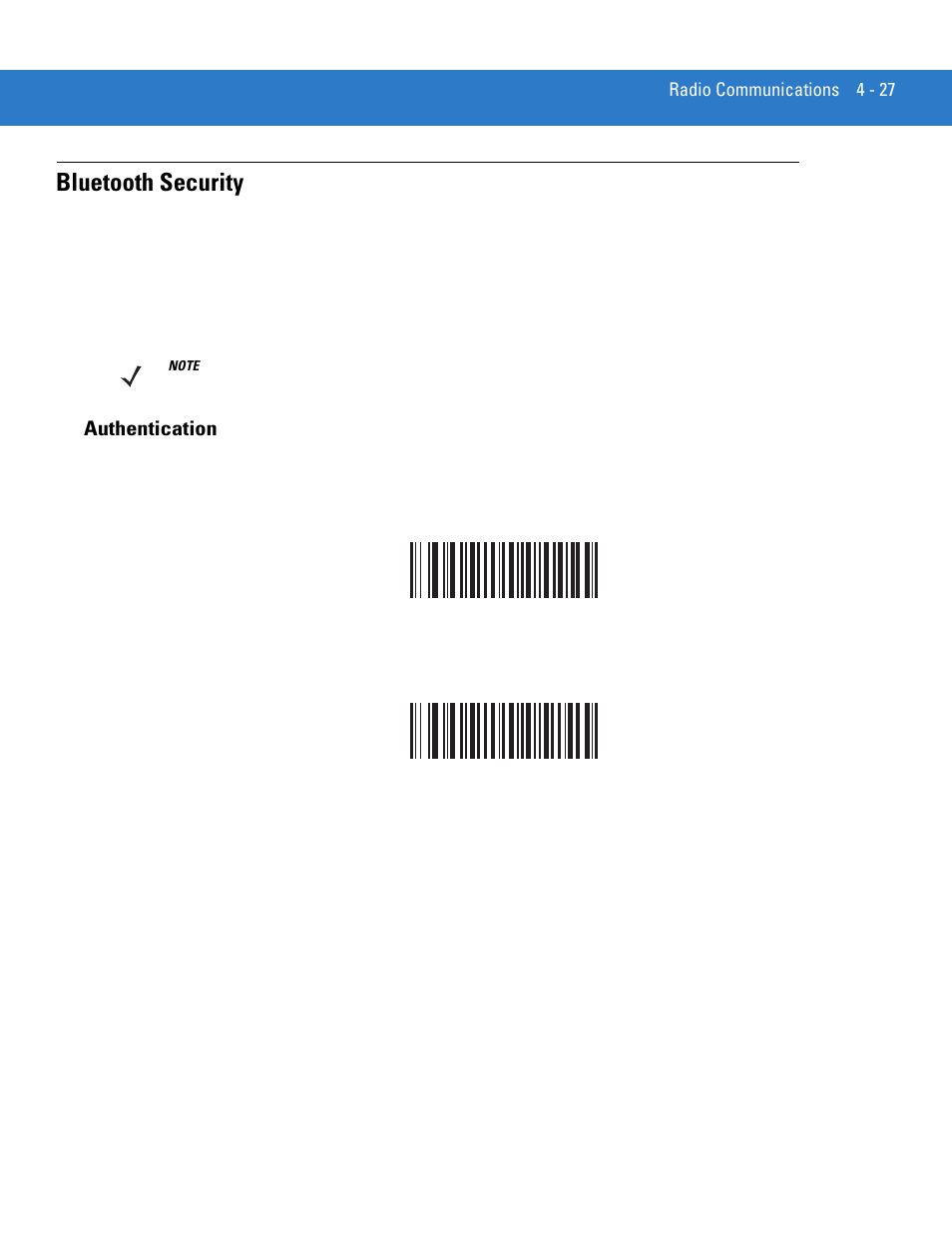 Bluetooth security, Authentication, Bluetooth security -27 | Authentication -27 | Motorola LS3578 User Manual | Page 71 / 378