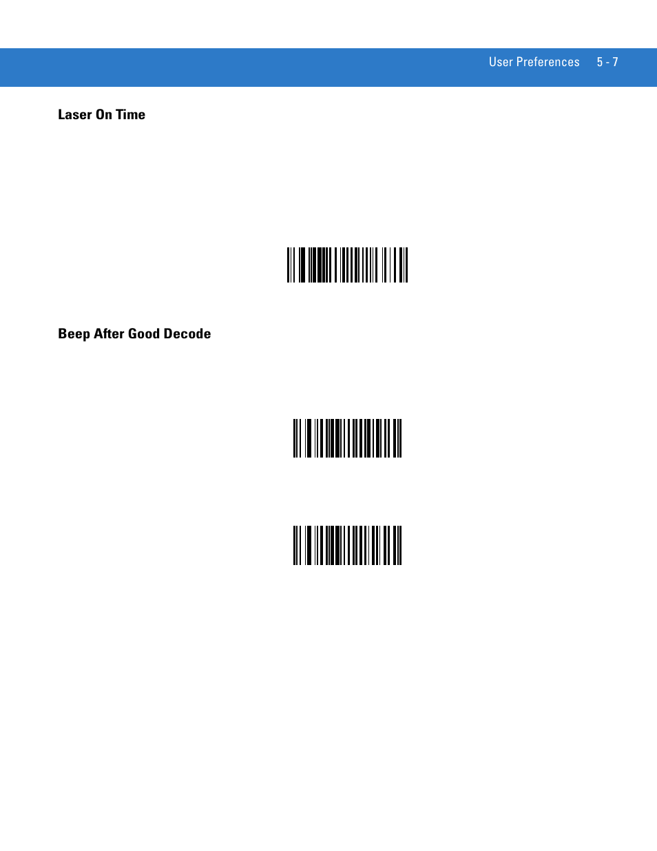 Laser on time, Beep after good decode, Laser on time -7 beep after good decode -7 | Motorola LS3578 User Manual | Page 81 / 378