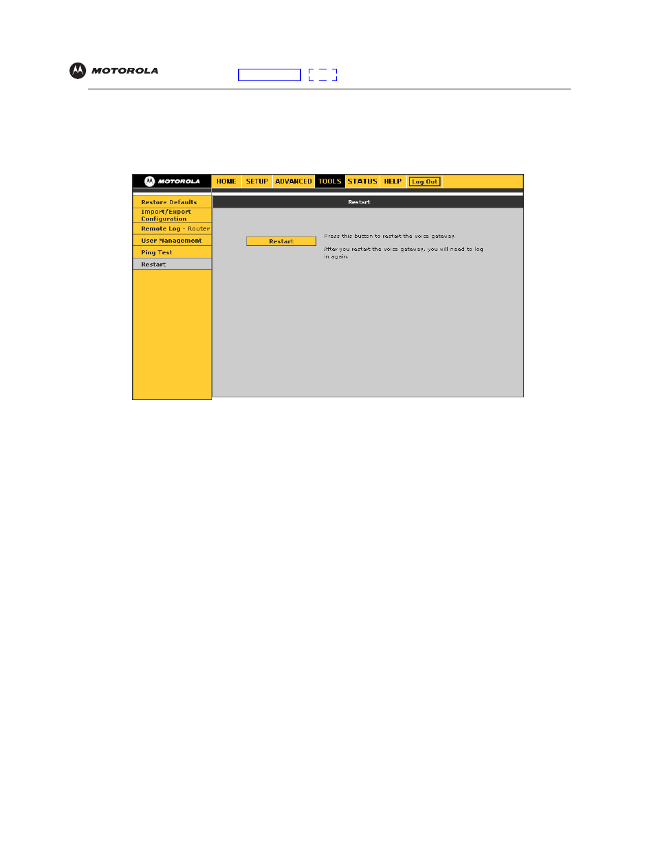 Restarting the vt2442, Logging out | Motorola VT2442 User Manual | Page 21 / 81