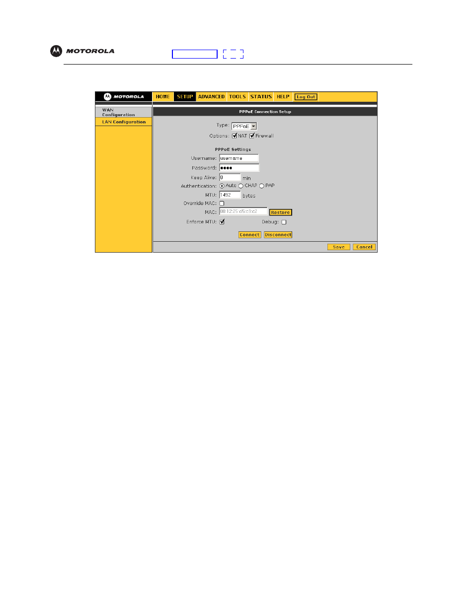 Wan setup for pppoe (dsl), Wan setup for, Pppoe (dsl) | Motorola VT2442 User Manual | Page 23 / 81