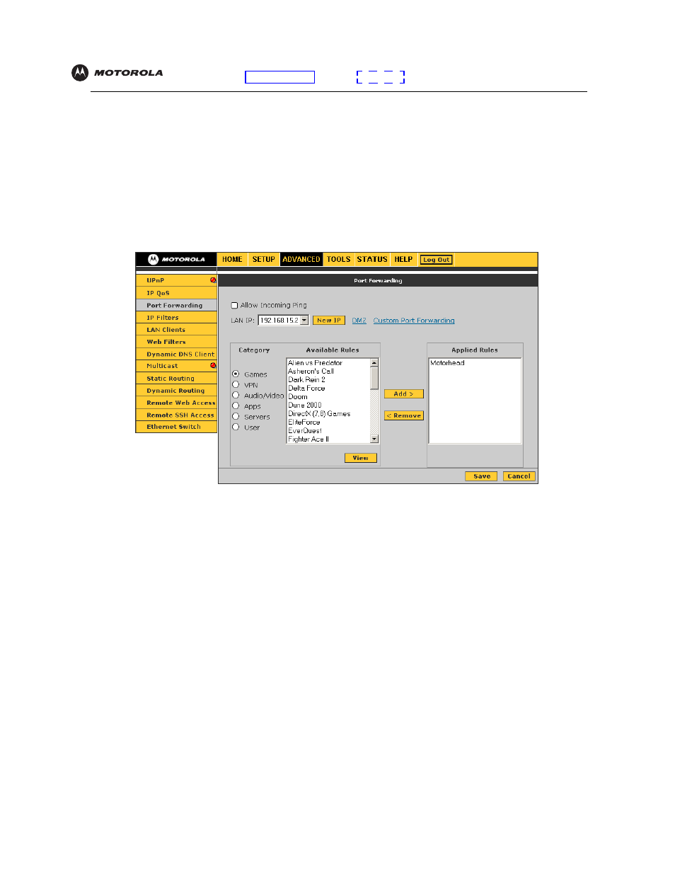 Port forwarding | Motorola VT2442 User Manual | Page 33 / 81