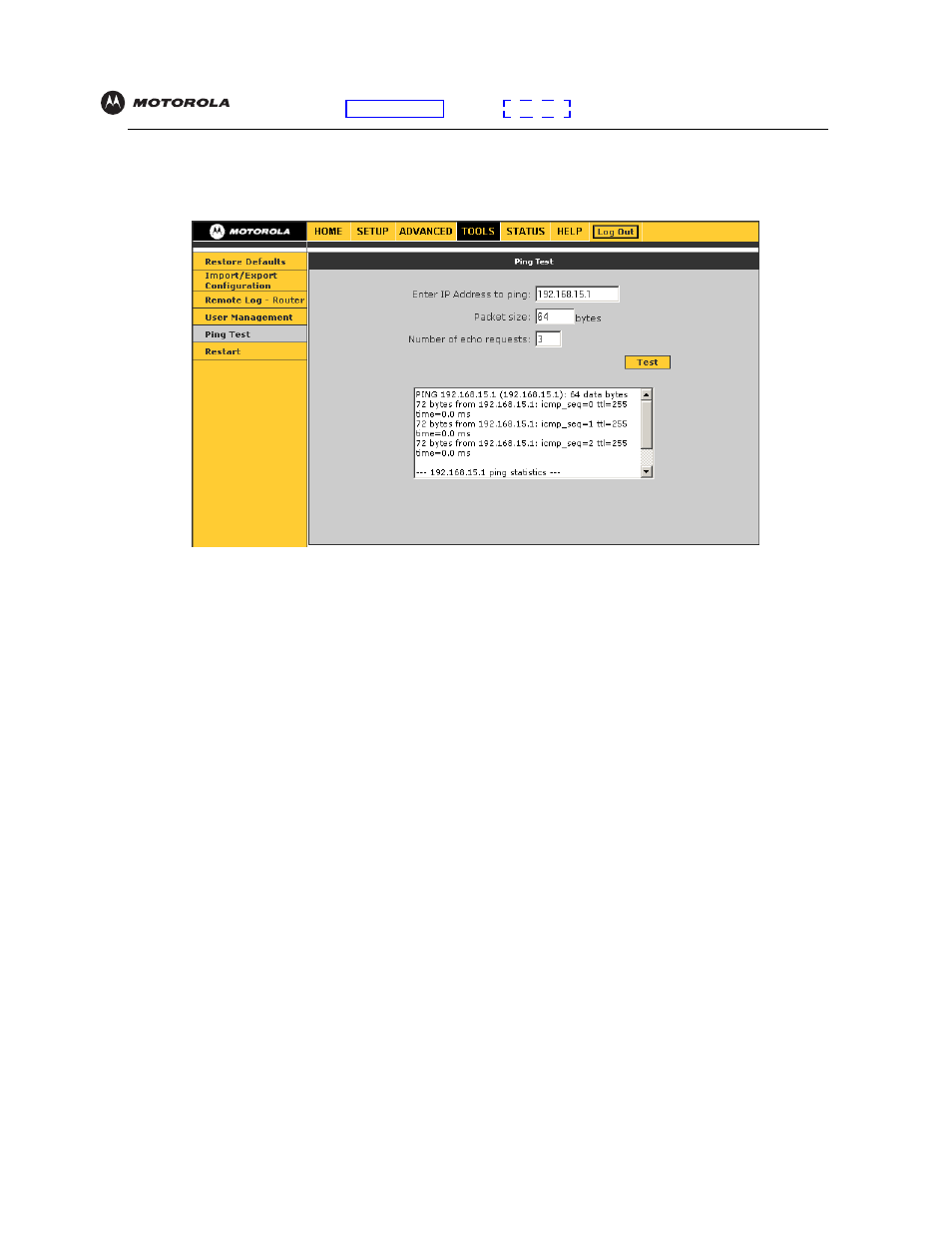 Ping test | Motorola VT2442 User Manual | Page 52 / 81