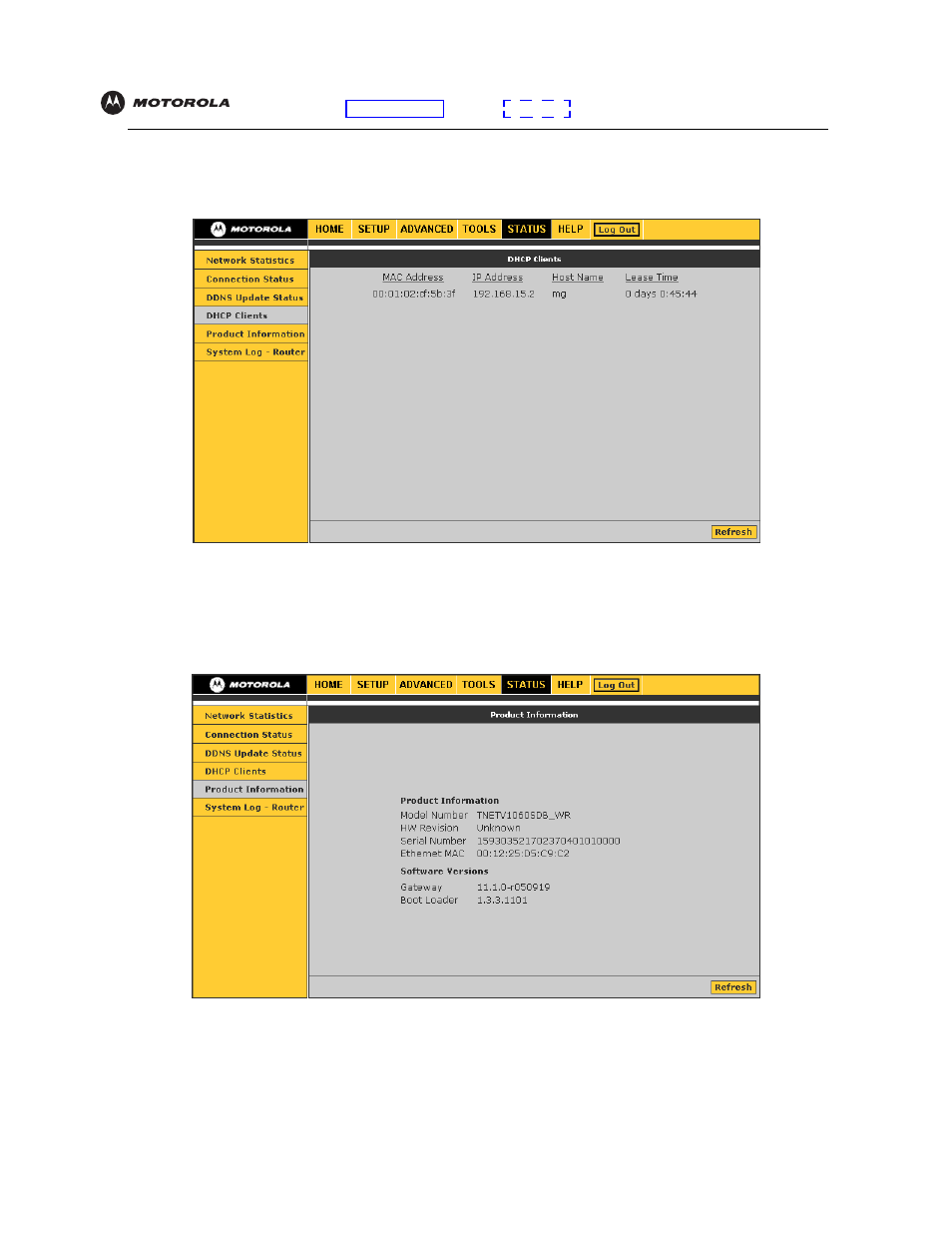 Dhcp clients, Product information, Dhcp | Clients | Motorola VT2442 User Manual | Page 57 / 81