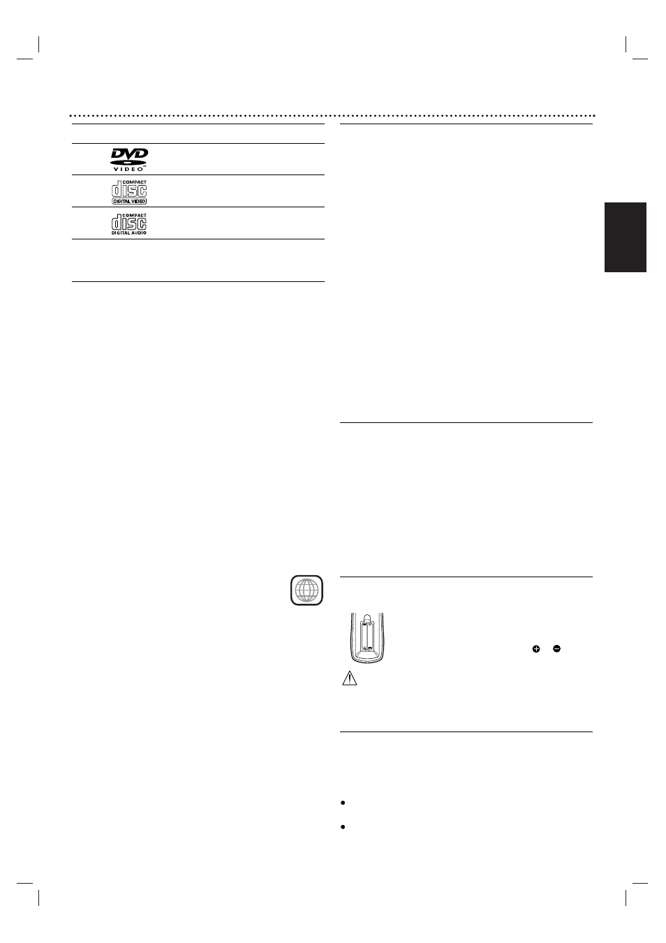 Información general 43, Español, Discos reproducibles | Términos relacionados con discos, Tipos de video cds, Instalación de las pilas del control remoto, Radio de acción del control remoto | Motorola MDV560VR User Manual | Page 43 / 80