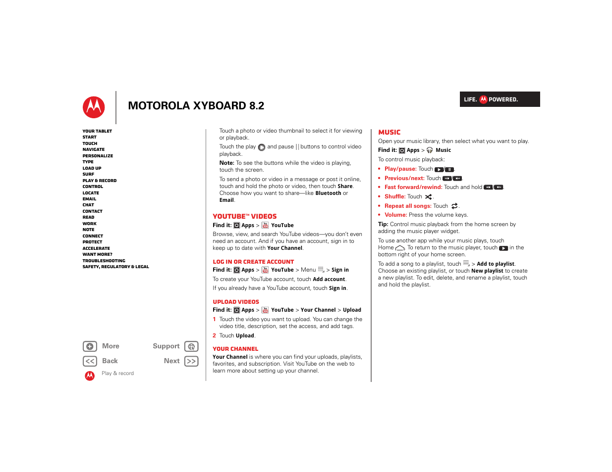 Youtube™ videos, Music, Next | Motorola xyboard 8.2 | Motorola XYBOARD 8.2 User Manual | Page 14 / 41