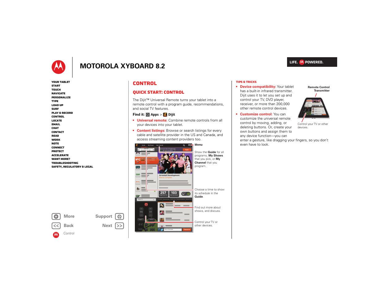 Control, Quick start: control, H “ control | Next, Motorola xyboard 8.2 | Motorola XYBOARD 8.2 User Manual | Page 15 / 41