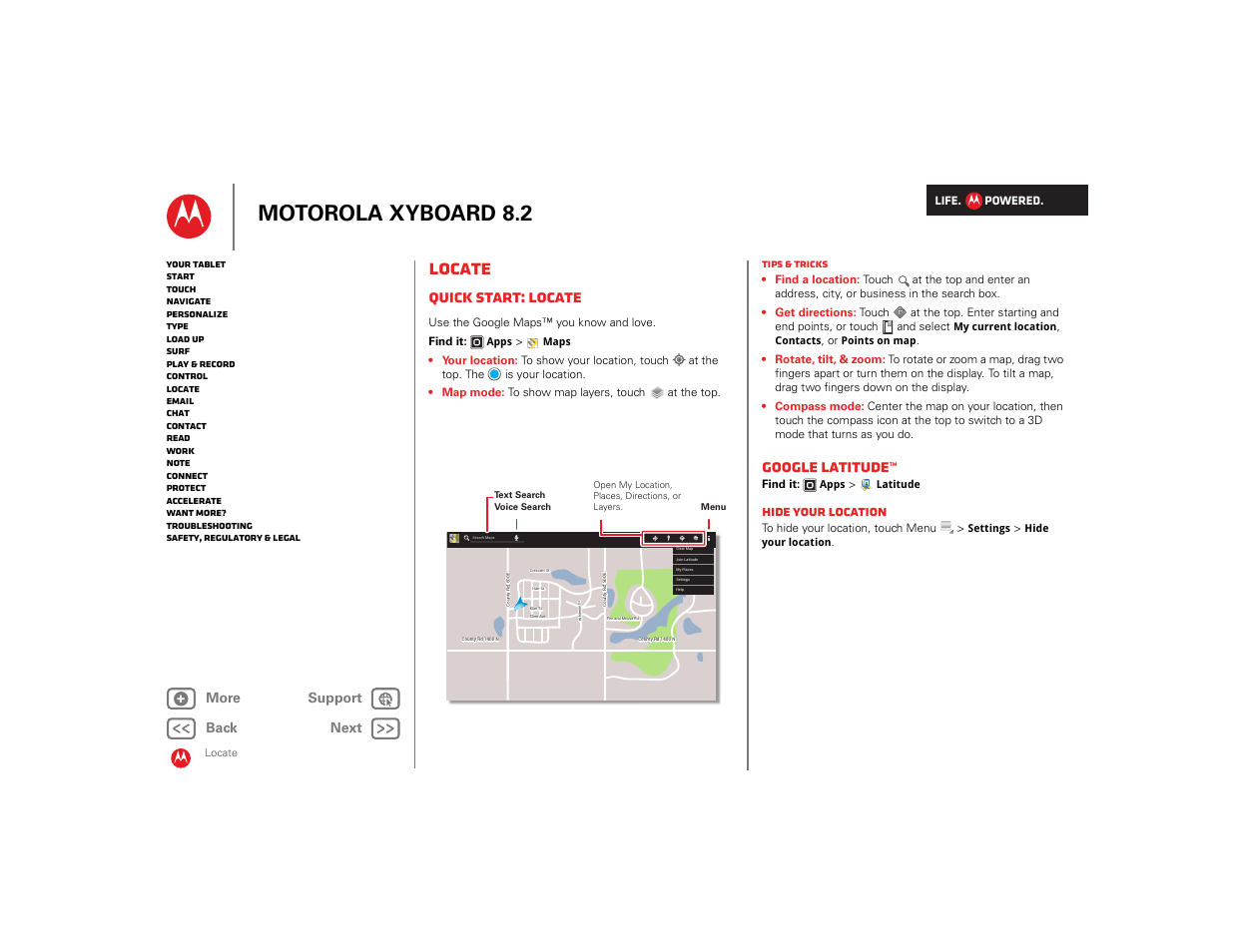 Locate, Quick start: locate, Google latitude | Next, Motorola xyboard 8.2, Hide your location | Motorola XYBOARD 8.2 User Manual | Page 16 / 41