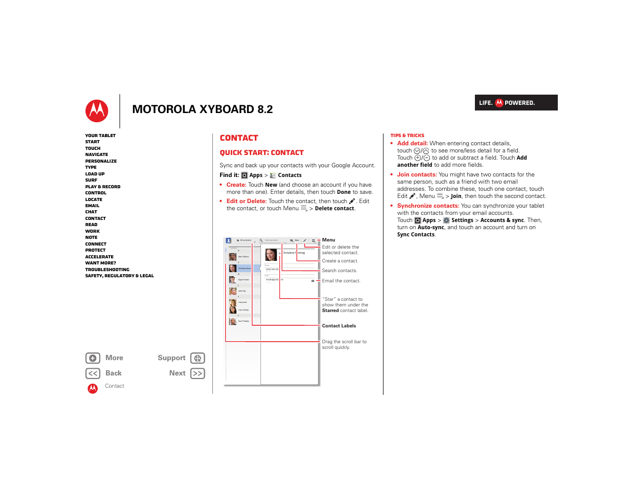 Contact, Quick start: contact, Next | Motorola xyboard 8.2, Android mobile tablet | Motorola XYBOARD 8.2 User Manual | Page 20 / 41