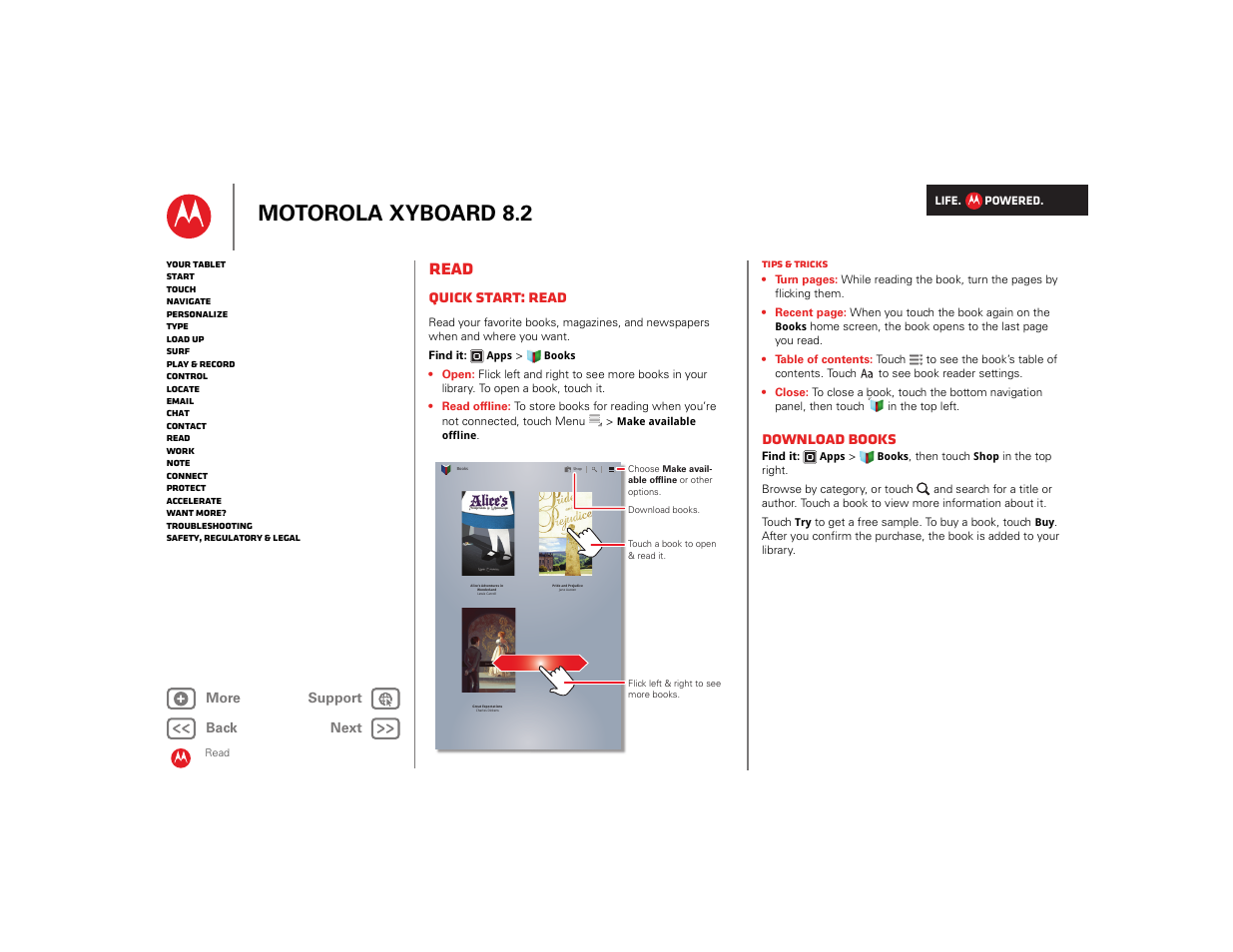 Read, Quick start: read, Download books | Next, Motorola xyboard 8.2 | Motorola XYBOARD 8.2 User Manual | Page 21 / 41