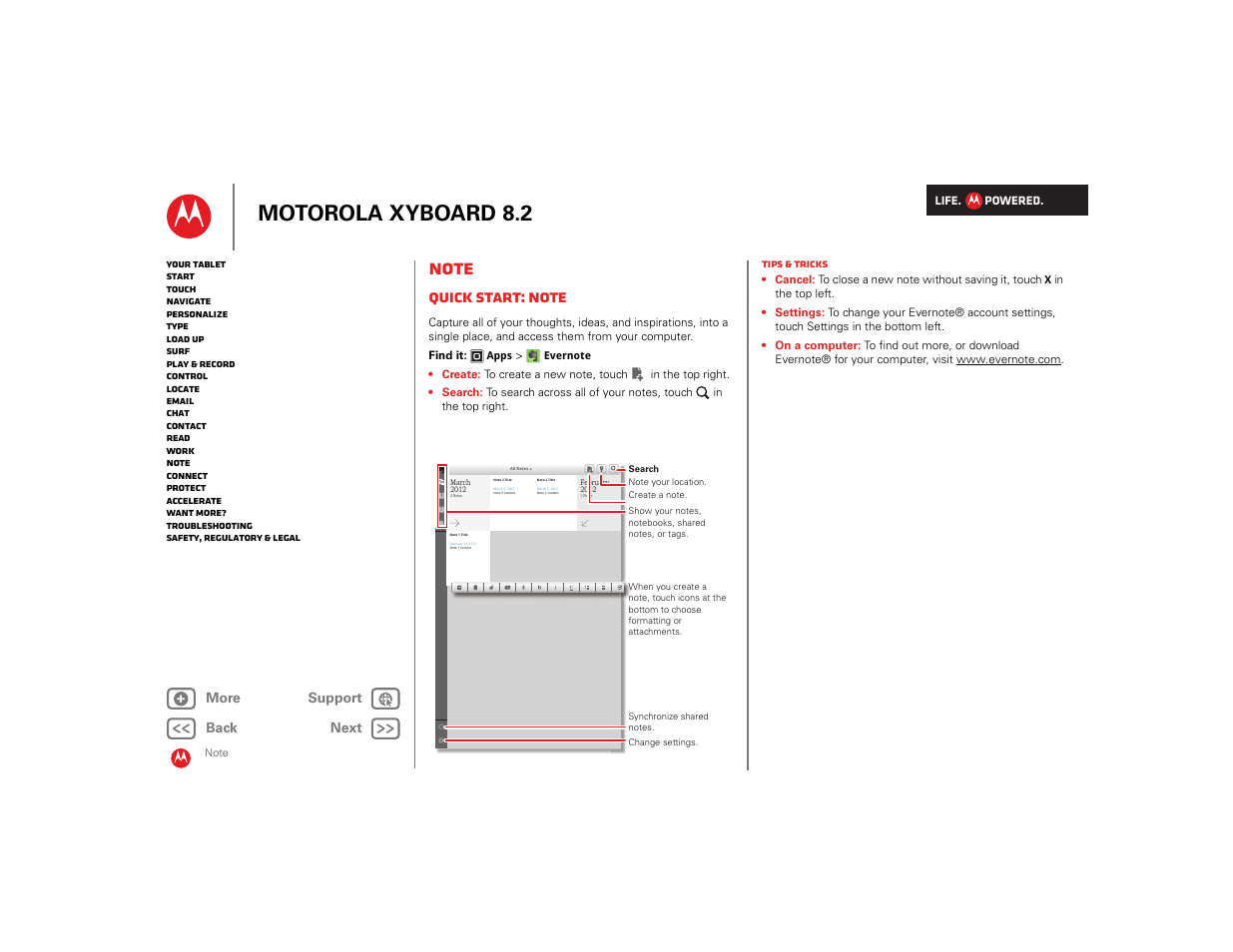 Note, Quick start: note, Next | Motorola xyboard 8.2 | Motorola XYBOARD 8.2 User Manual | Page 24 / 41