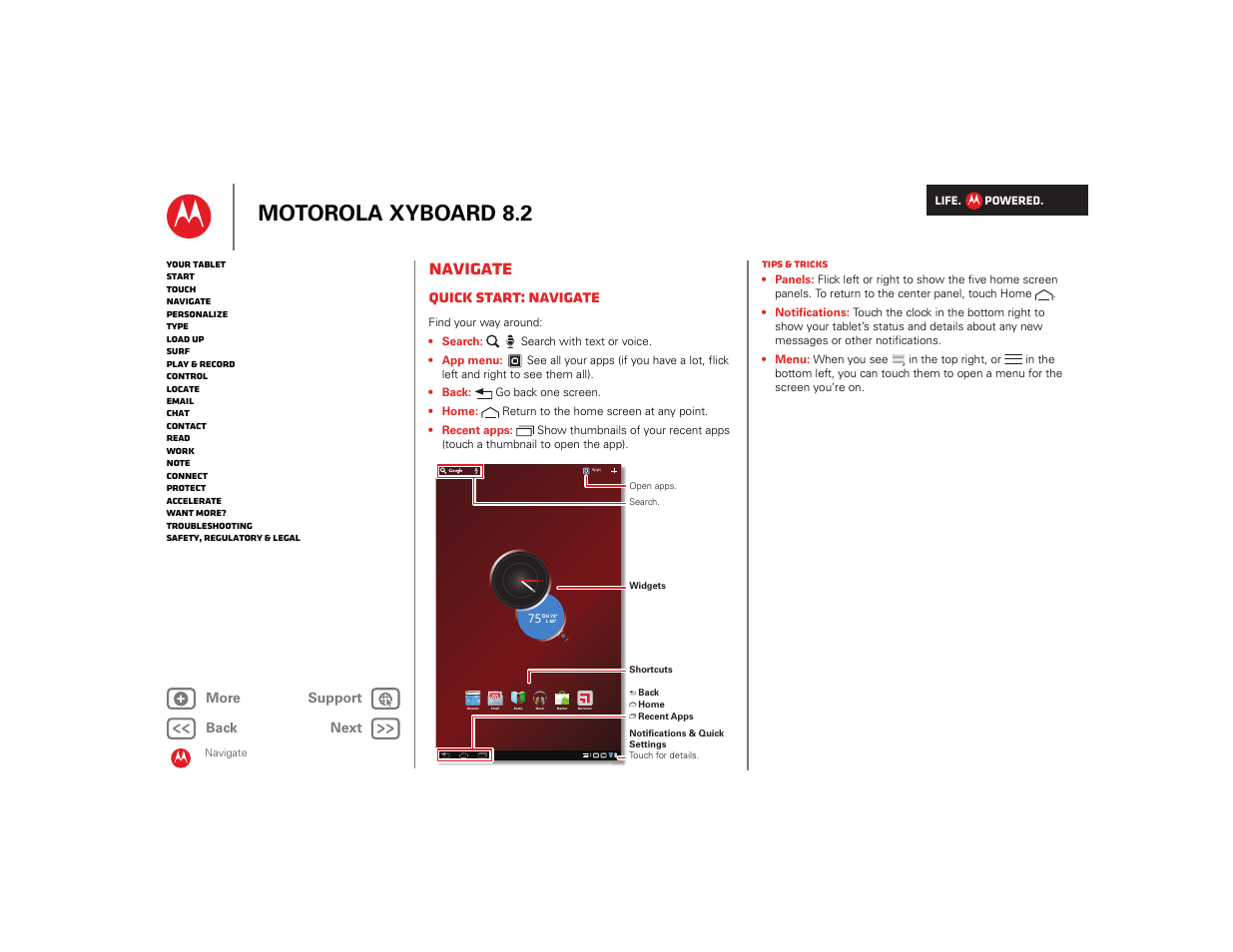 Navigate, Quick start: navigate, Next | Motorola xyboard 8.2 | Motorola XYBOARD 8.2 User Manual | Page 5 / 41