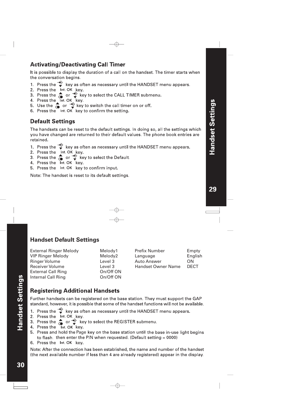 Handset default settings | Motorola ME5061/ME5061R User Manual | Page 16 / 29