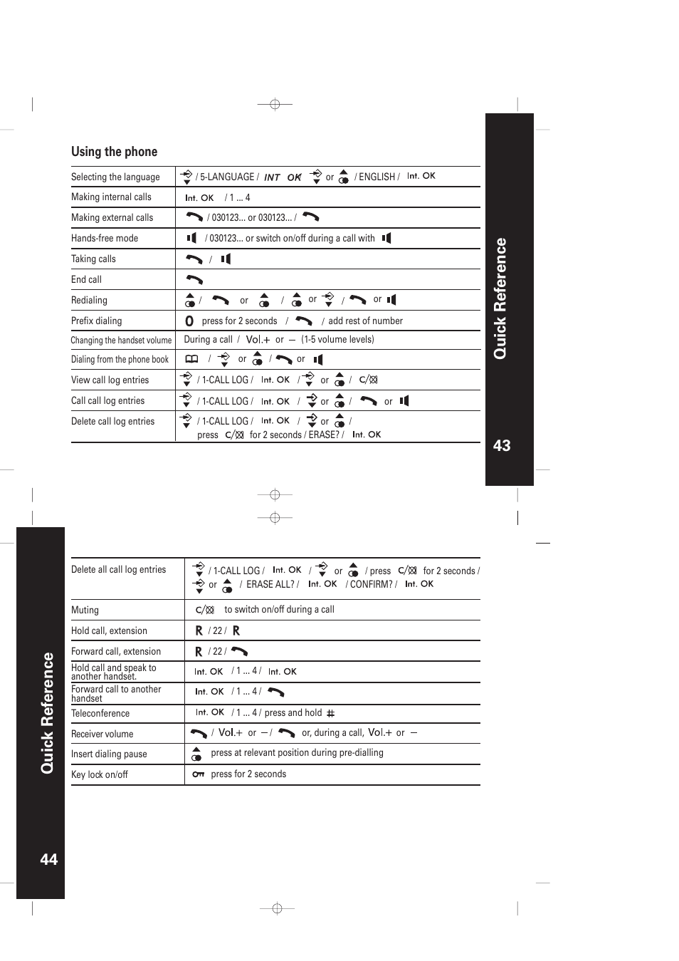 43 44 quic k ref er ence quic k ref er ence, Using the phone | Motorola ME5061/ME5061R User Manual | Page 23 / 29