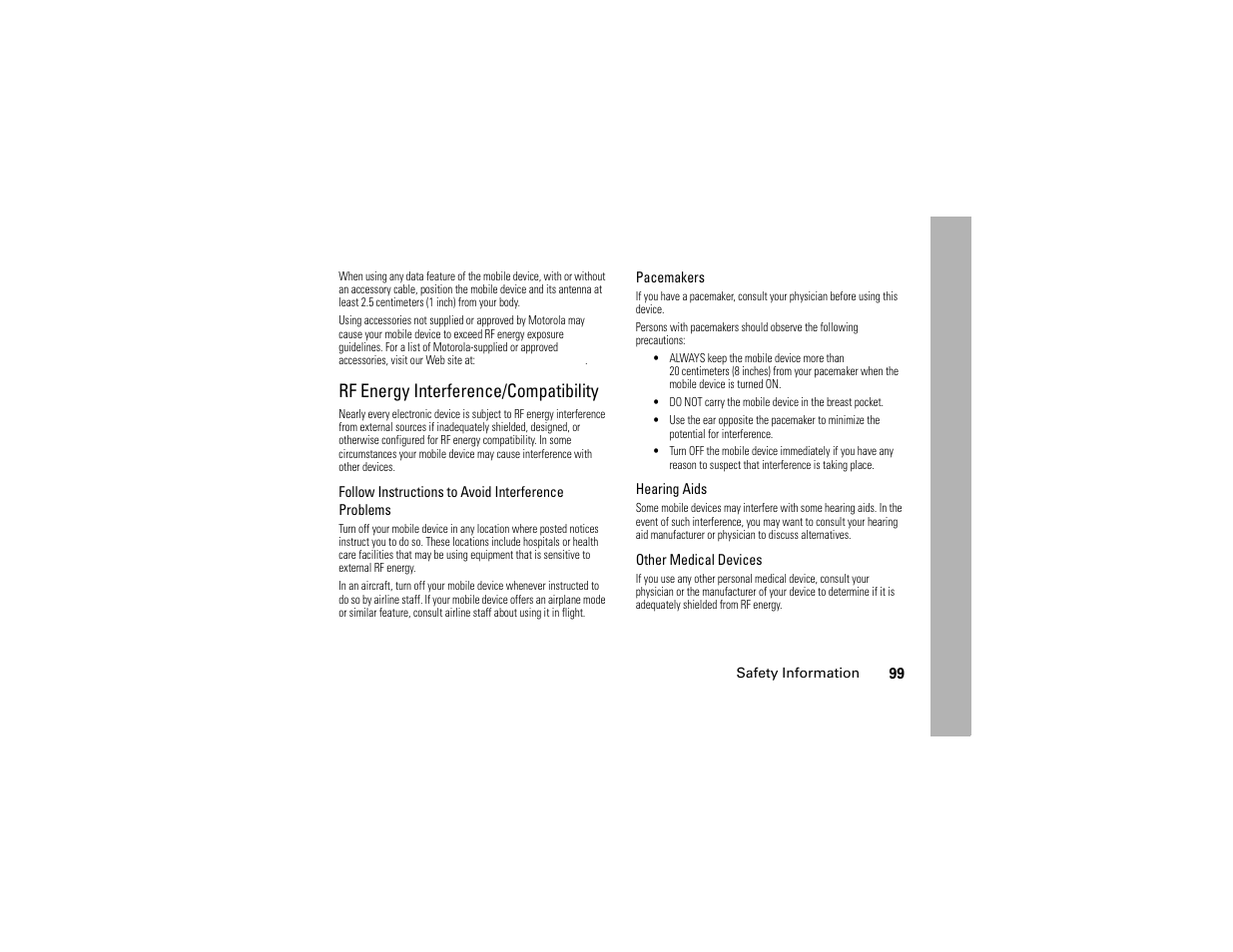 Rf energy interference/compatibility | Motorola W510 User Manual | Page 101 / 115