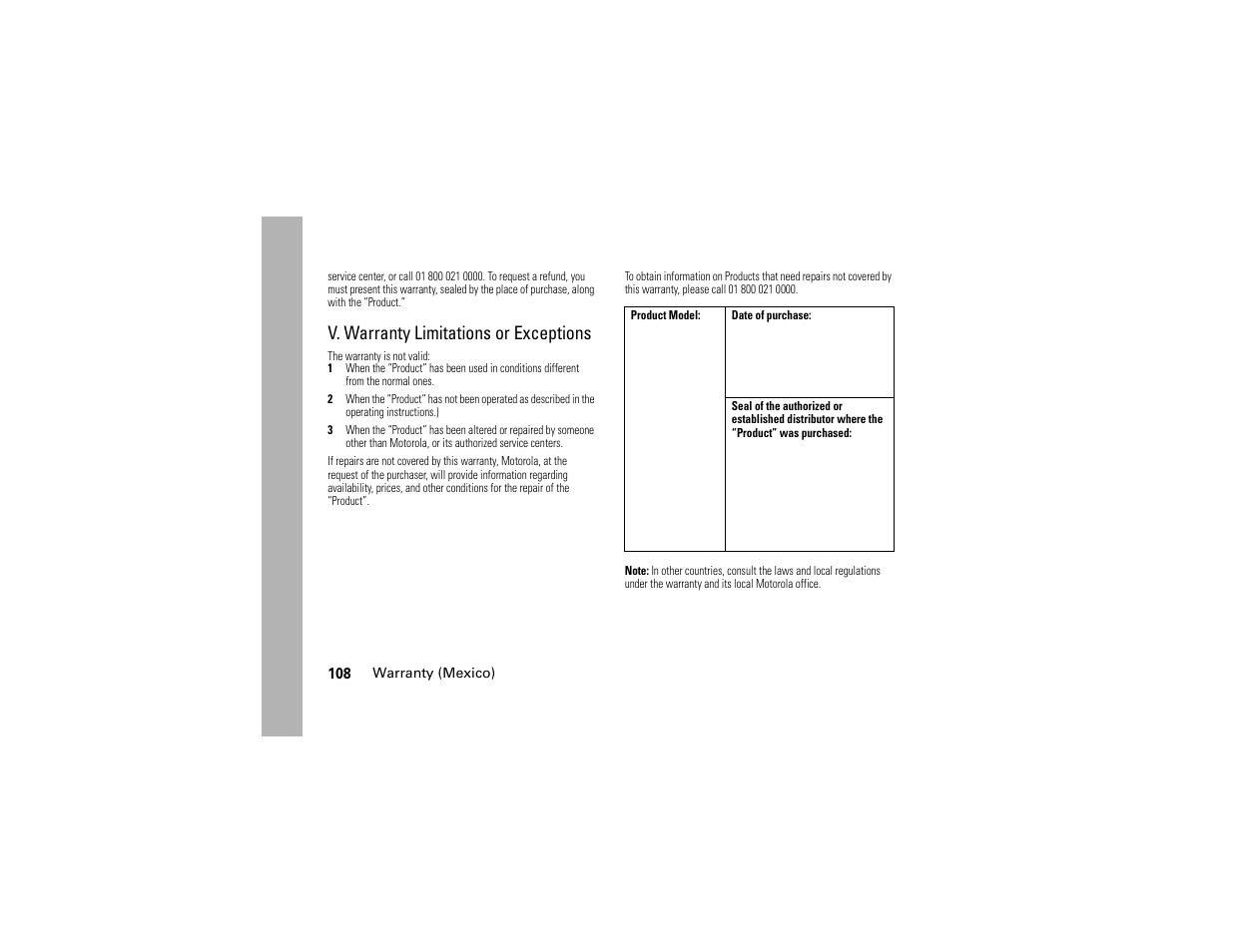 V. warranty limitations or exceptions | Motorola W510 User Manual | Page 110 / 115