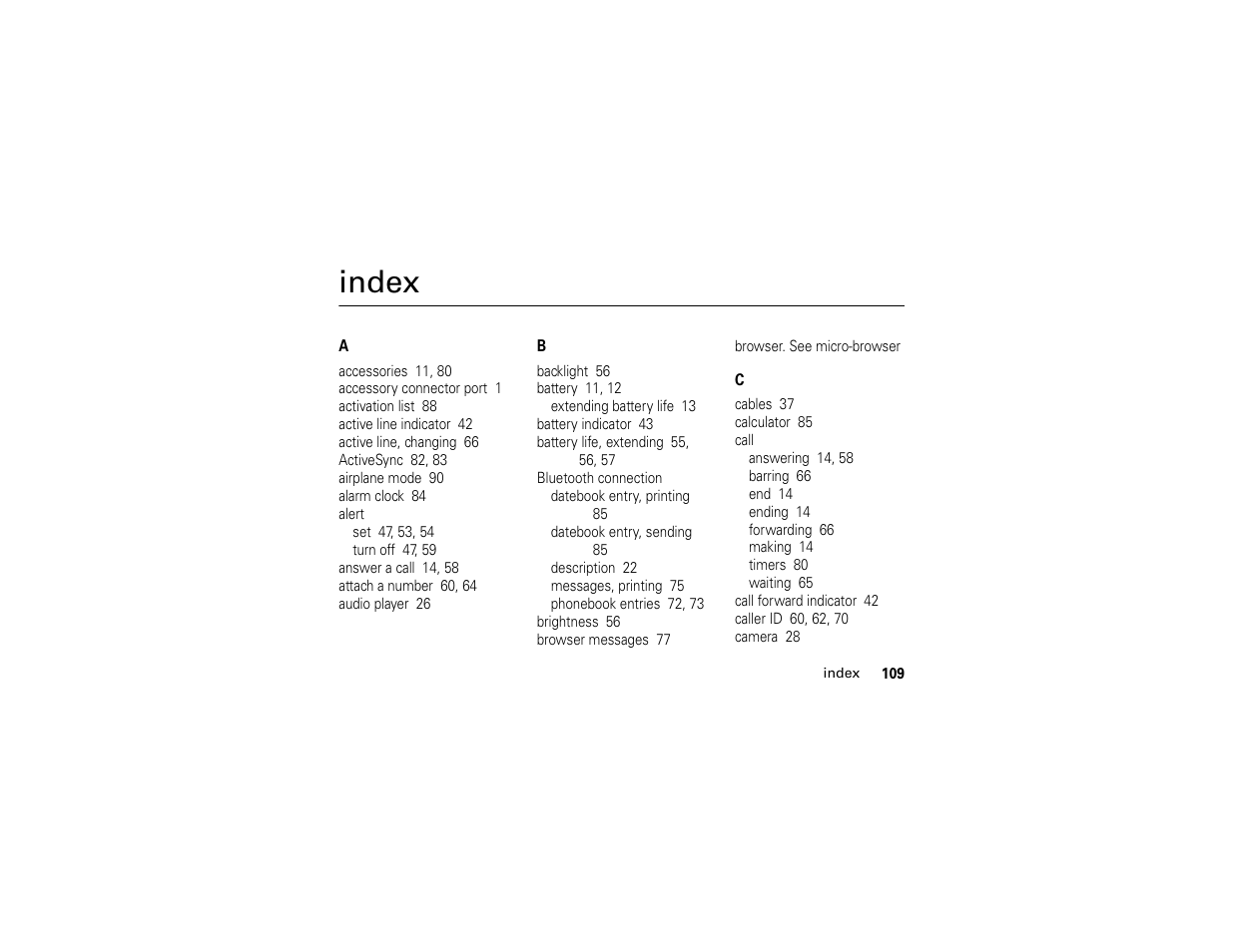 Index | Motorola W510 User Manual | Page 111 / 115