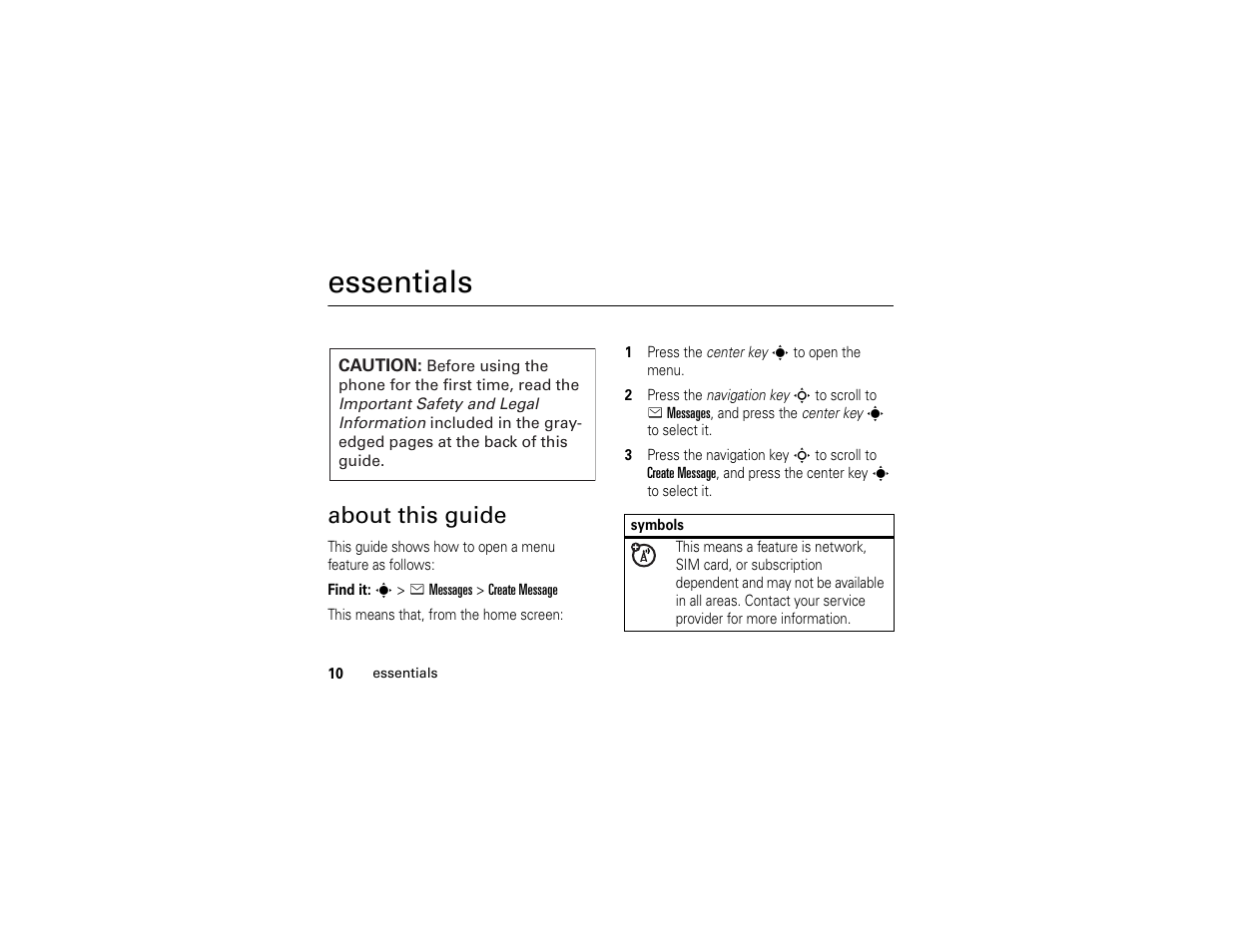 Essentials, About this guide | Motorola W510 User Manual | Page 12 / 115