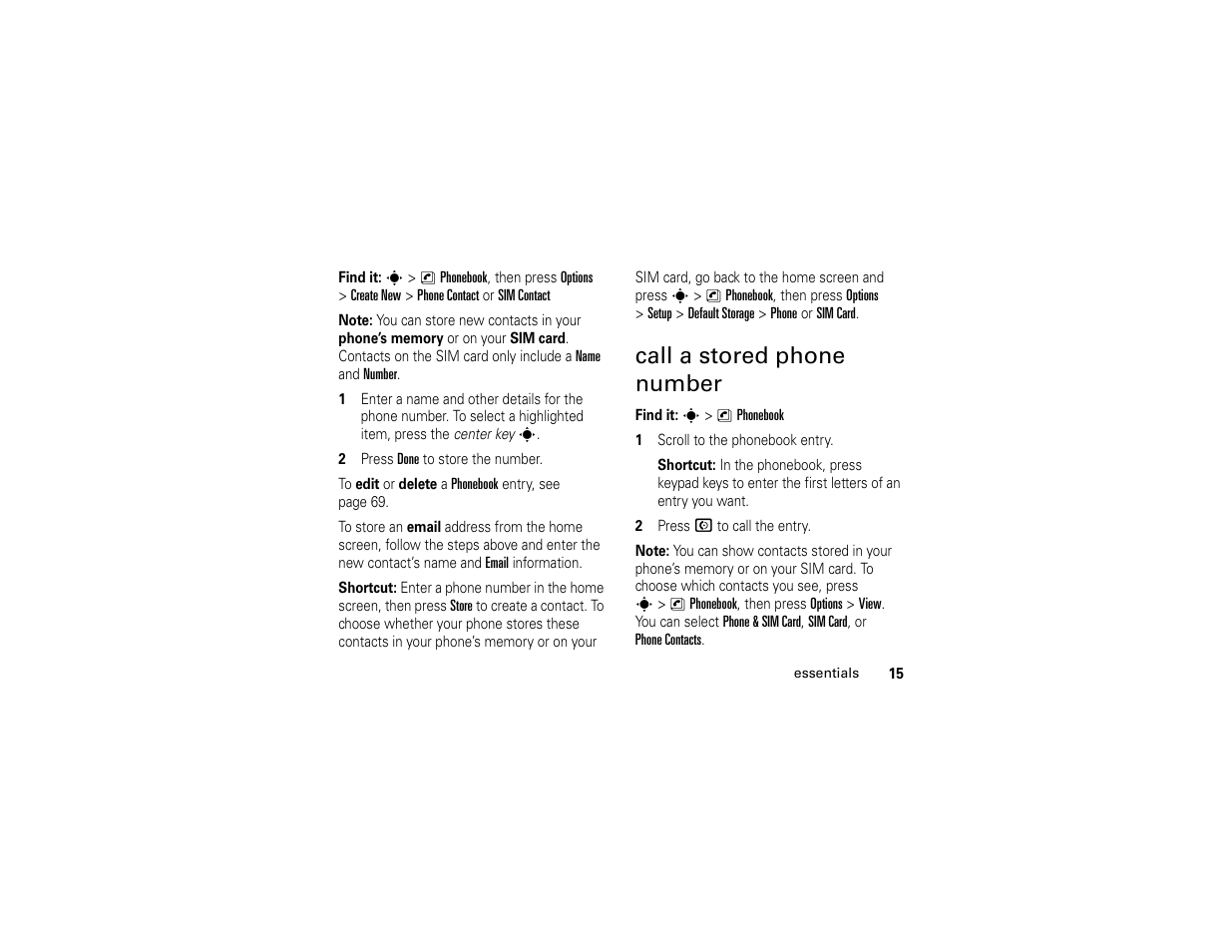 Call a stored phone number | Motorola W510 User Manual | Page 17 / 115