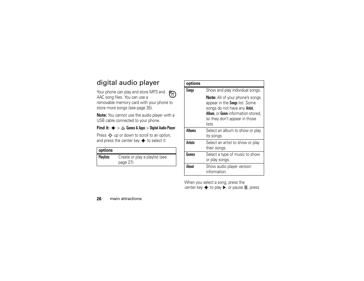 Digital audio player | Motorola W510 User Manual | Page 28 / 115