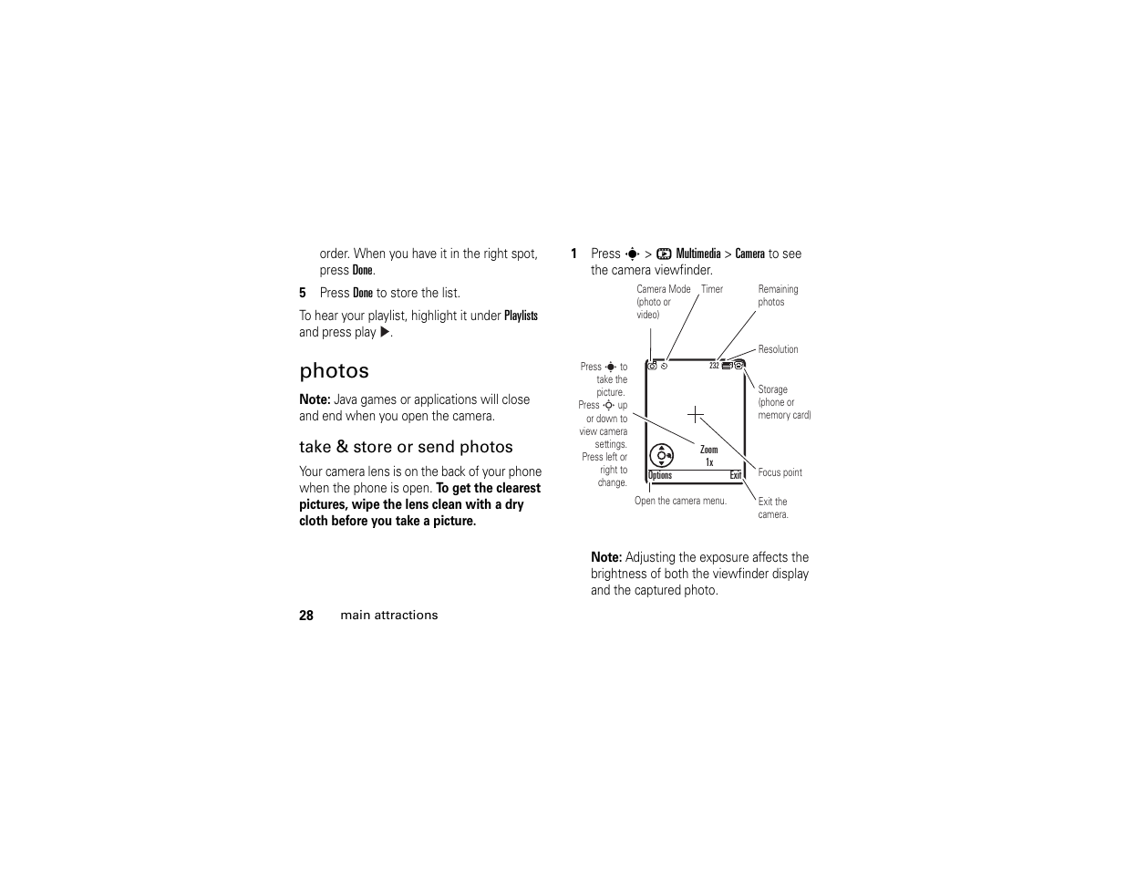 Photos, Take & store or send photos | Motorola W510 User Manual | Page 30 / 115