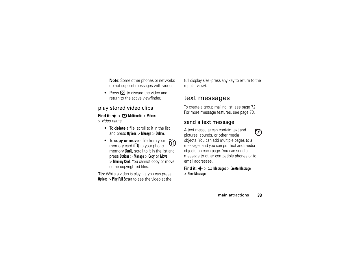 Text messages | Motorola W510 User Manual | Page 35 / 115