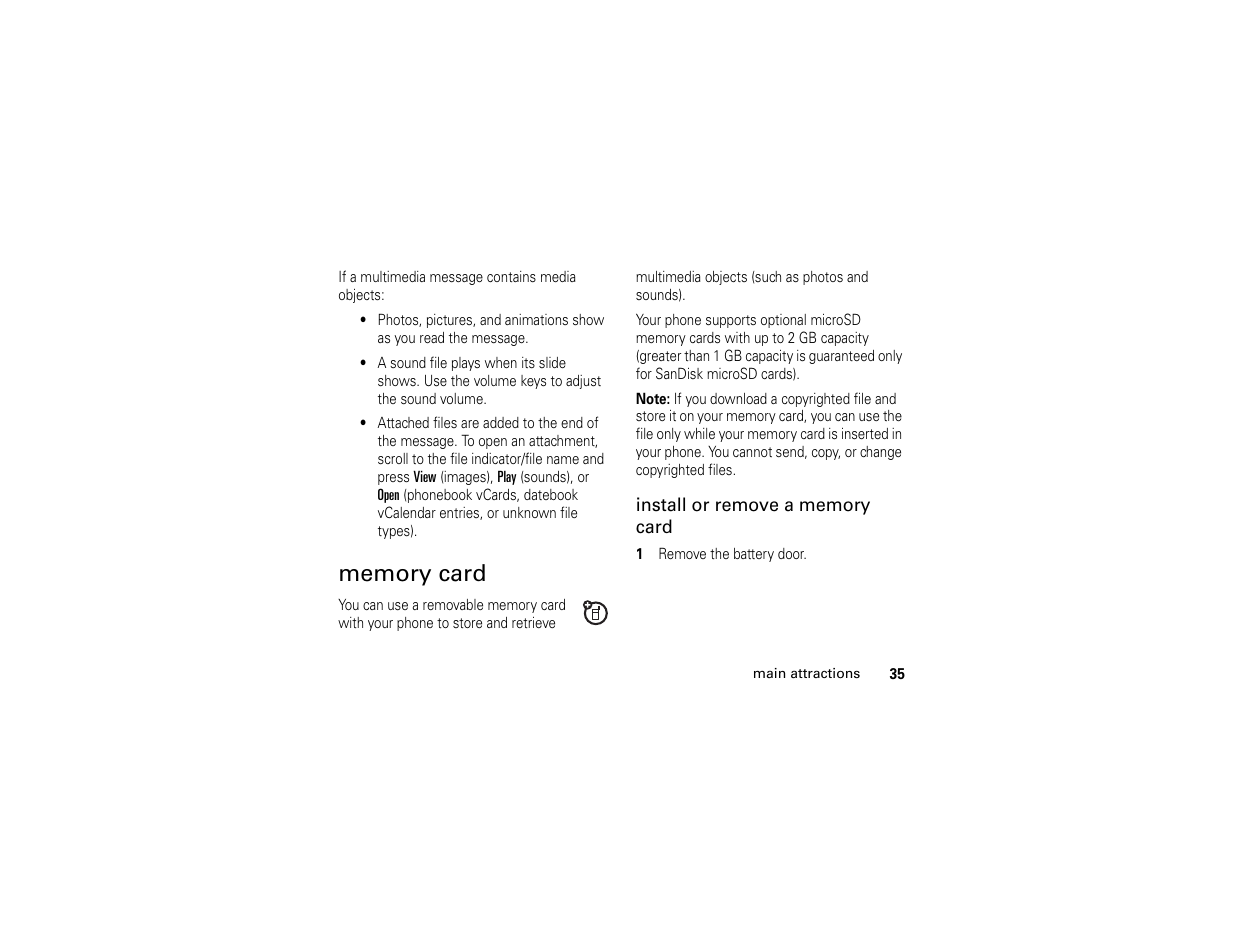 Memory card | Motorola W510 User Manual | Page 37 / 115