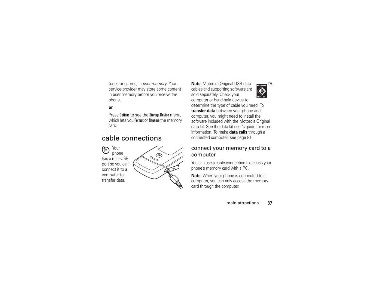 Cable connections | Motorola W510 User Manual | Page 39 / 115