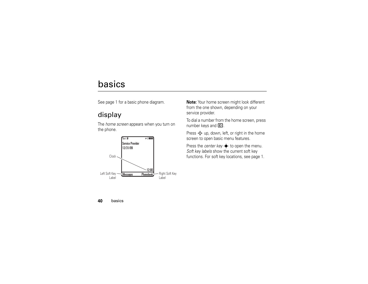 Basics, Display | Motorola W510 User Manual | Page 42 / 115