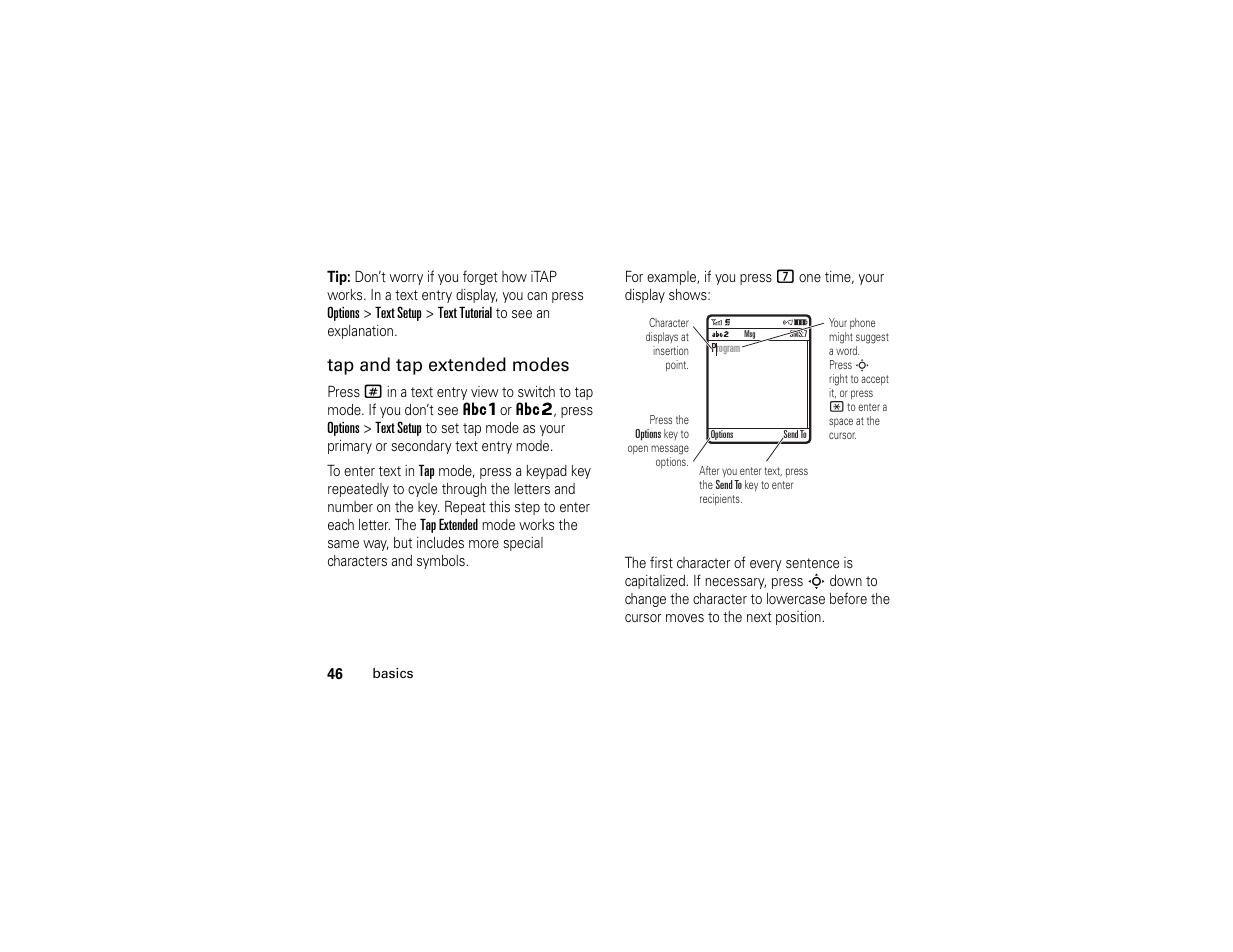 Tap and tap extended modes | Motorola W510 User Manual | Page 48 / 115