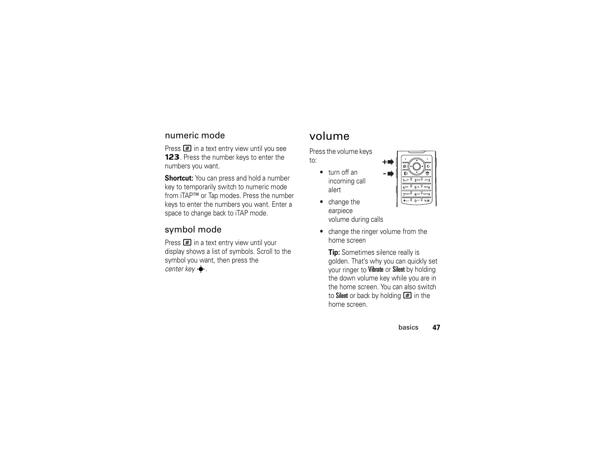 Volume | Motorola W510 User Manual | Page 49 / 115