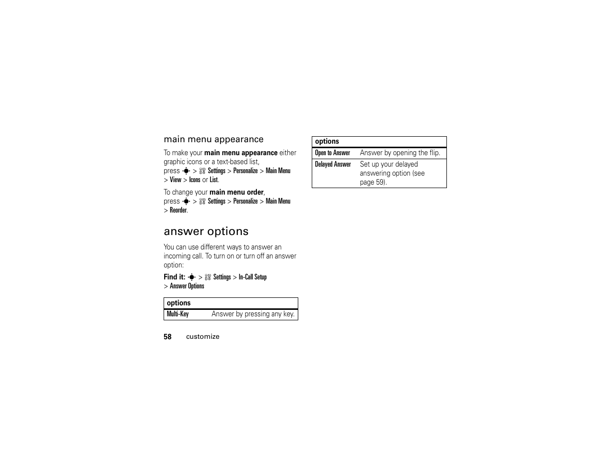 Answer options | Motorola W510 User Manual | Page 60 / 115