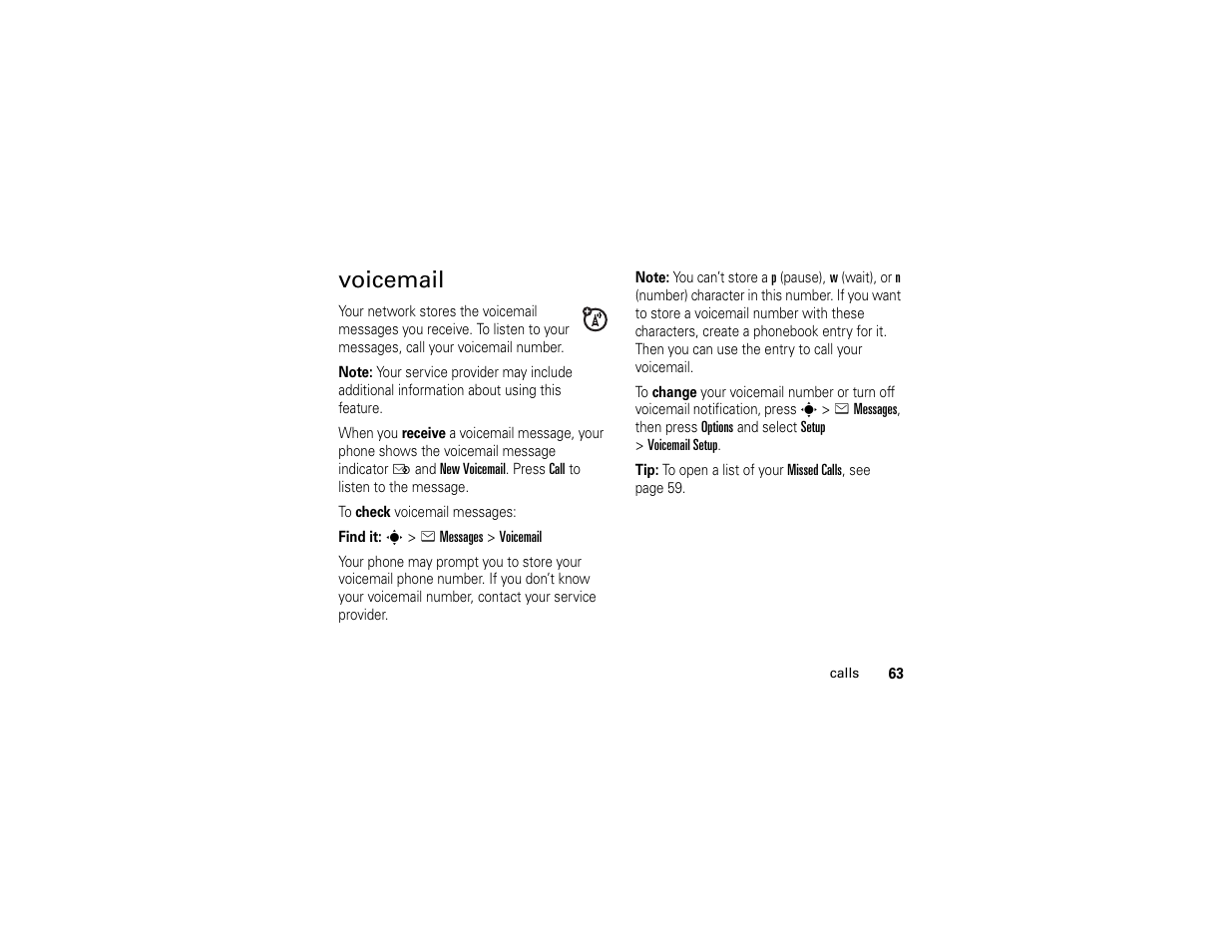 Voicemail | Motorola W510 User Manual | Page 65 / 115