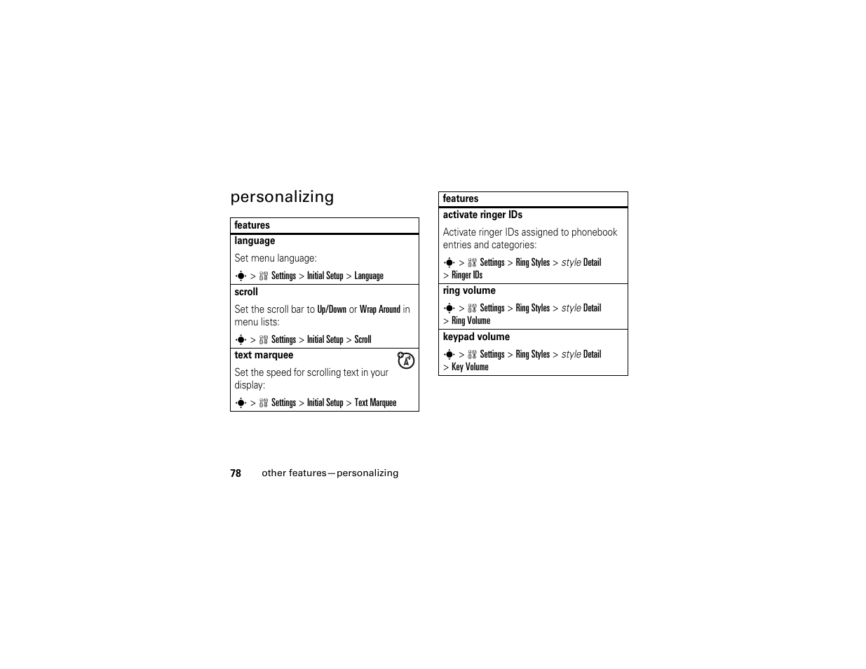 Personalizing | Motorola W510 User Manual | Page 80 / 115