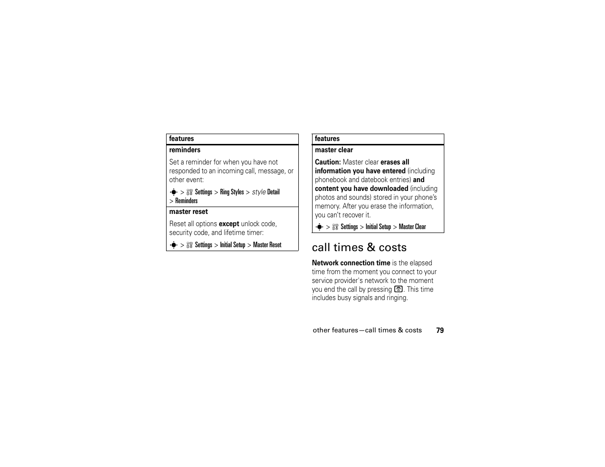 Call times & costs | Motorola W510 User Manual | Page 81 / 115