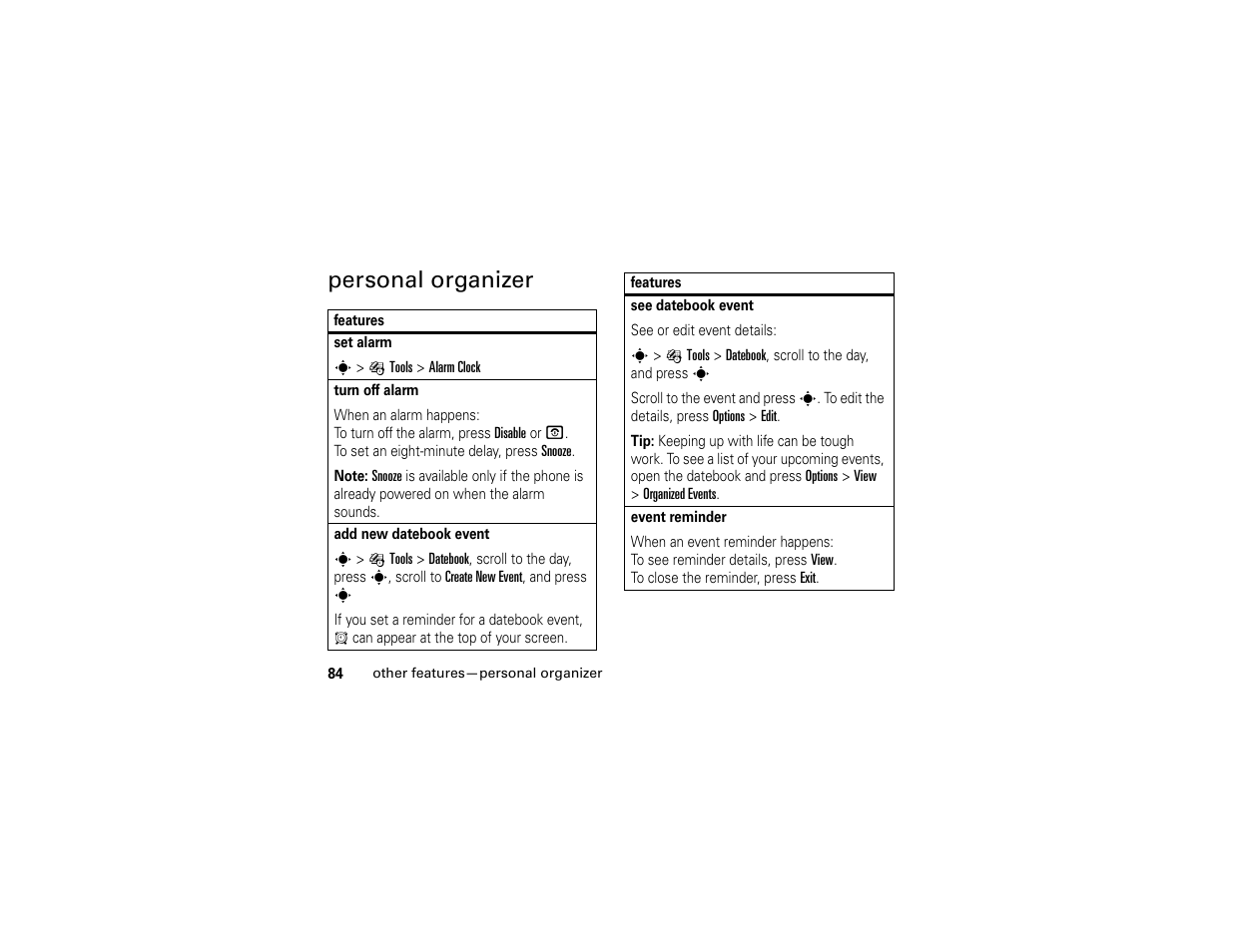 Personal organizer | Motorola W510 User Manual | Page 86 / 115