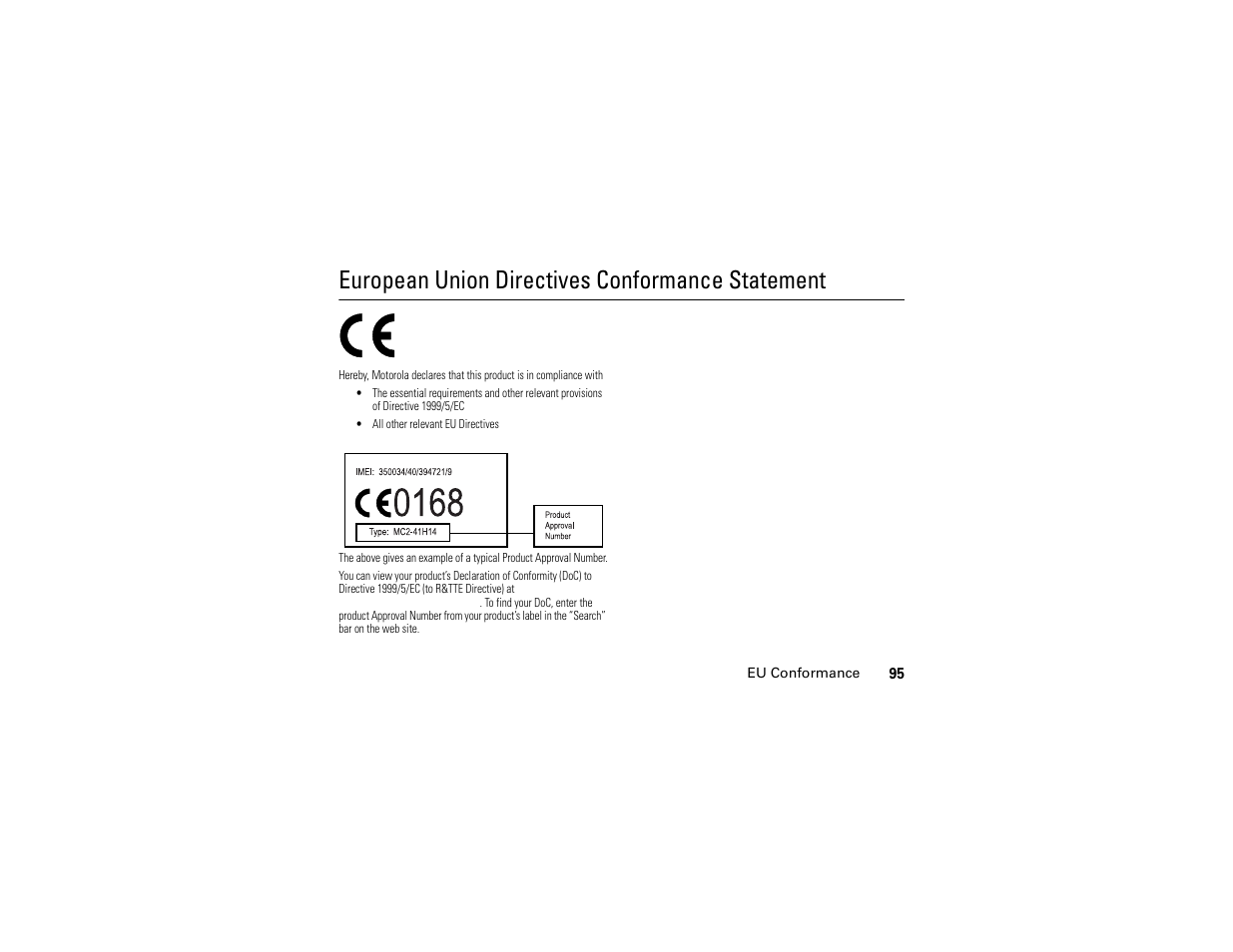 Eu conformance, European union directives conformance statement | Motorola W510 User Manual | Page 97 / 115