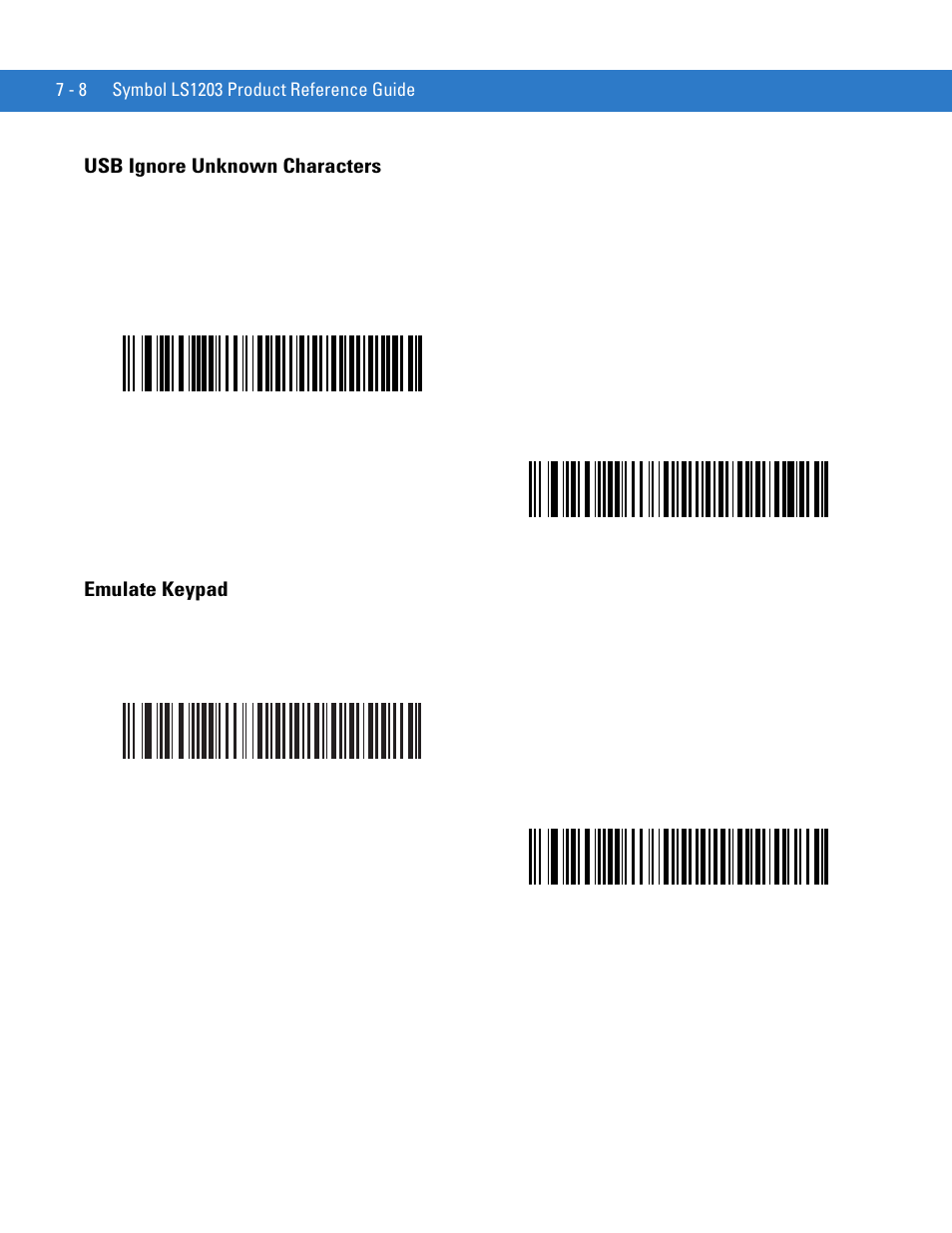 Usb ignore unknown characters, Emulate keypad, Usb ignore unknown characters -8 emulate keypad -8 | Motorola LS1203 User Manual | Page 100 / 202