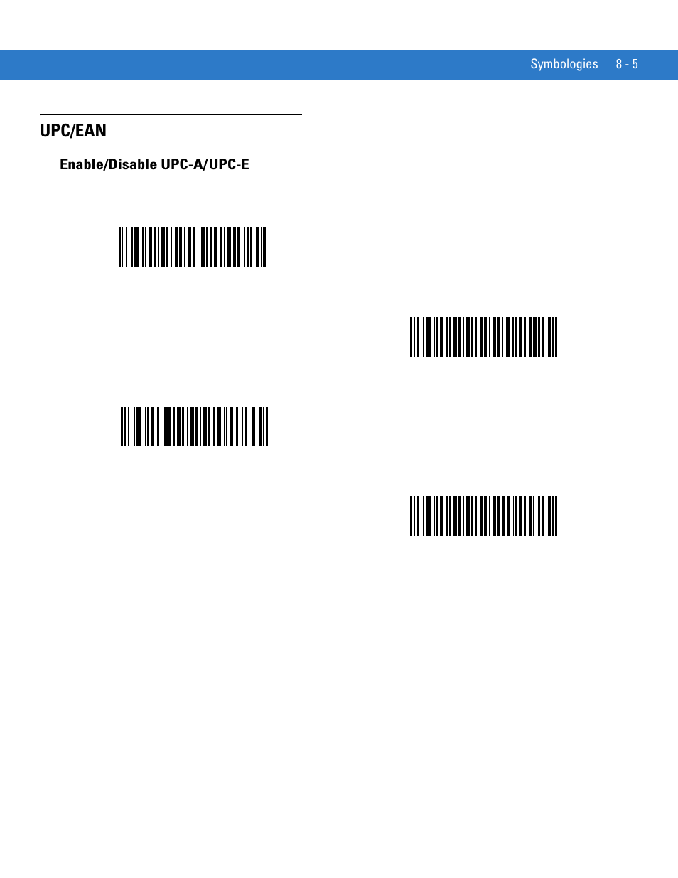 Upc/ean, Enable/disable upc-a/ upc-e, Upc/ean -5 | Enable/disable upc-a/upc-e -5 | Motorola LS1203 User Manual | Page 117 / 202