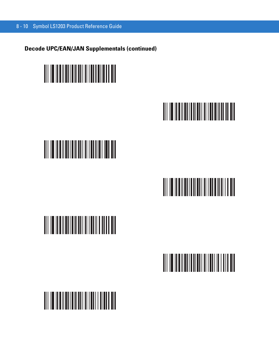 Decode upc/ean/jan supplementals (continued) | Motorola LS1203 User Manual | Page 122 / 202