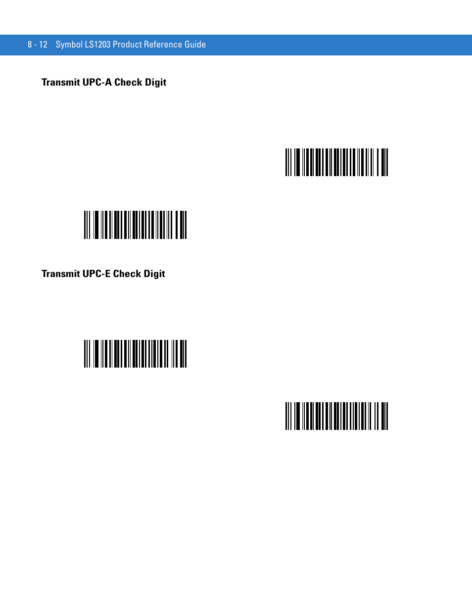 Transmit upc-a check digit, Transmit upc-e check digit, Transmit upc-a check | Motorola LS1203 User Manual | Page 124 / 202