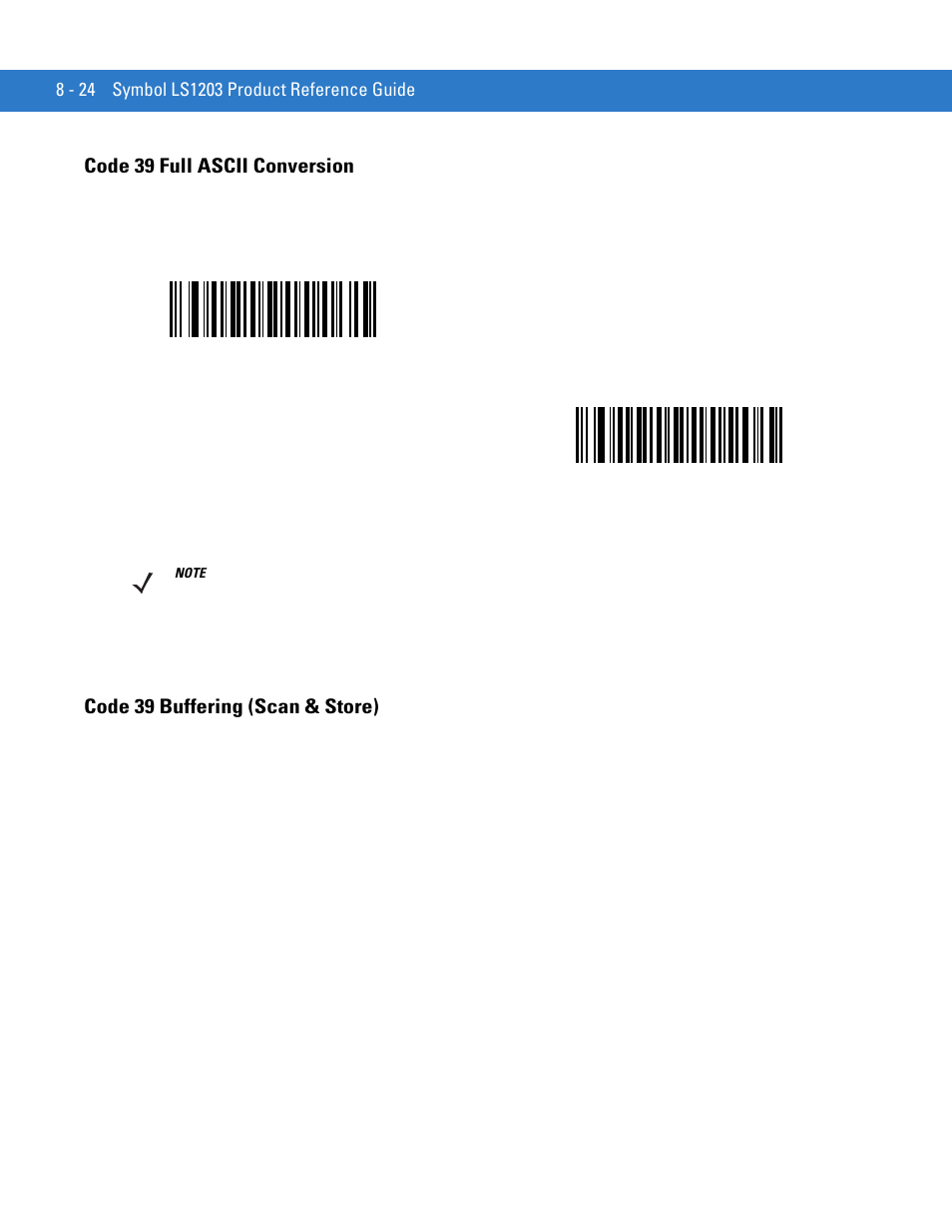 Code 39 full ascii conversion, Code 39 buffering (scan & store) | Motorola LS1203 User Manual | Page 136 / 202