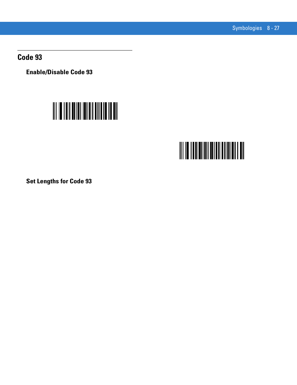 Code 93, Enable/disable code 93, Set lengths for code 93 | Code 93 -27 | Motorola LS1203 User Manual | Page 139 / 202