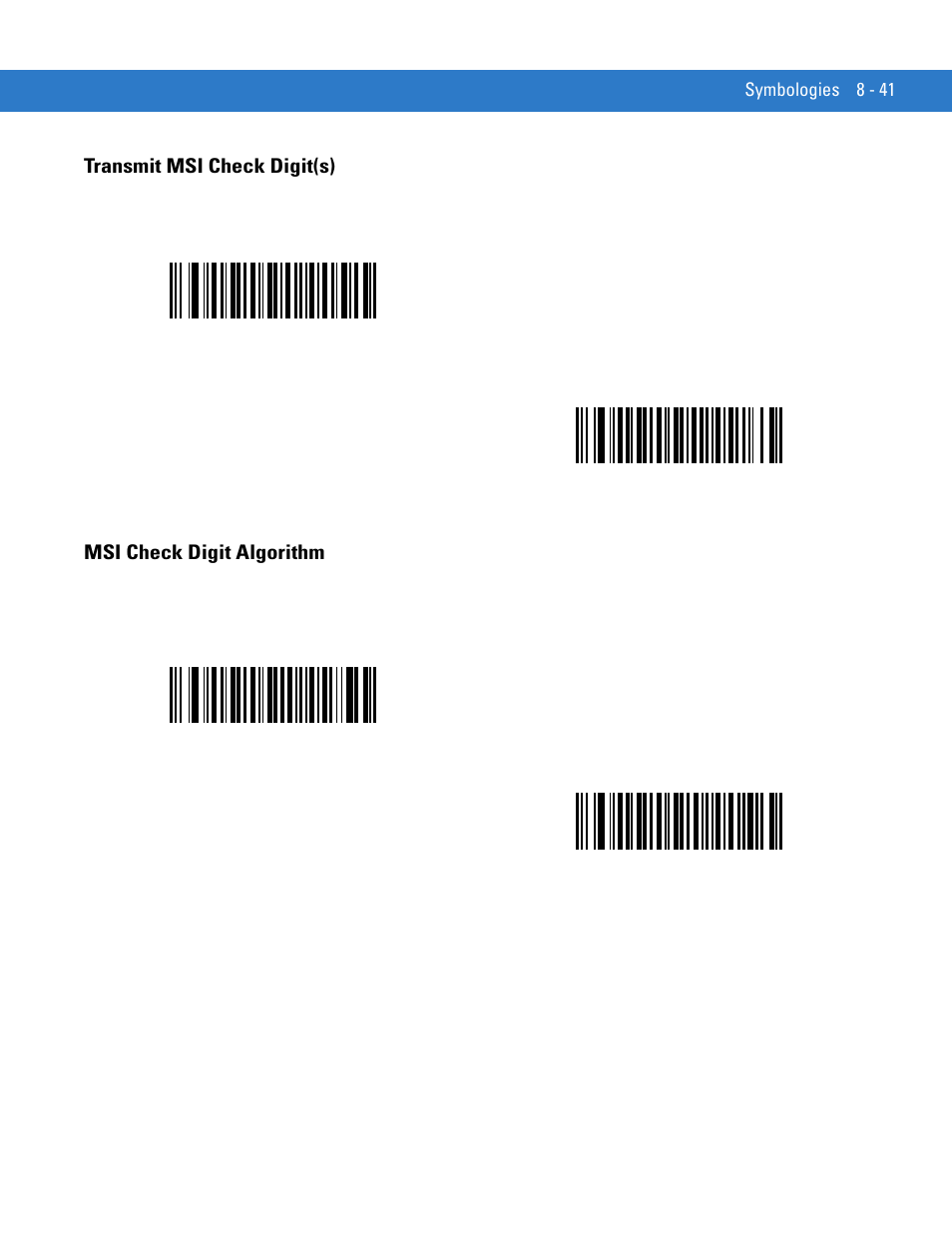 Transmit msi check digit(s), Msi check digit algorithm | Motorola LS1203 User Manual | Page 153 / 202