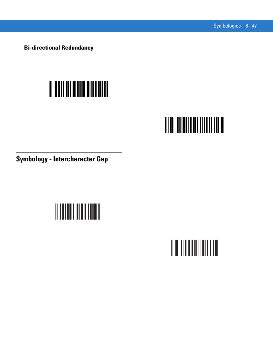 Bi-directional redundancy, Symbology - intercharacter gap, Bi-directional redundancy -47 | Symbology - intercharacter gap -47 | Motorola LS1203 User Manual | Page 159 / 202