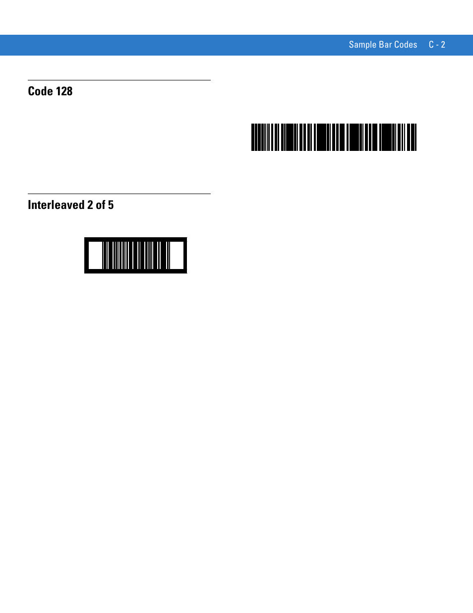 Code 128, Interleaved 2 of 5 | Motorola LS1203 User Manual | Page 177 / 202